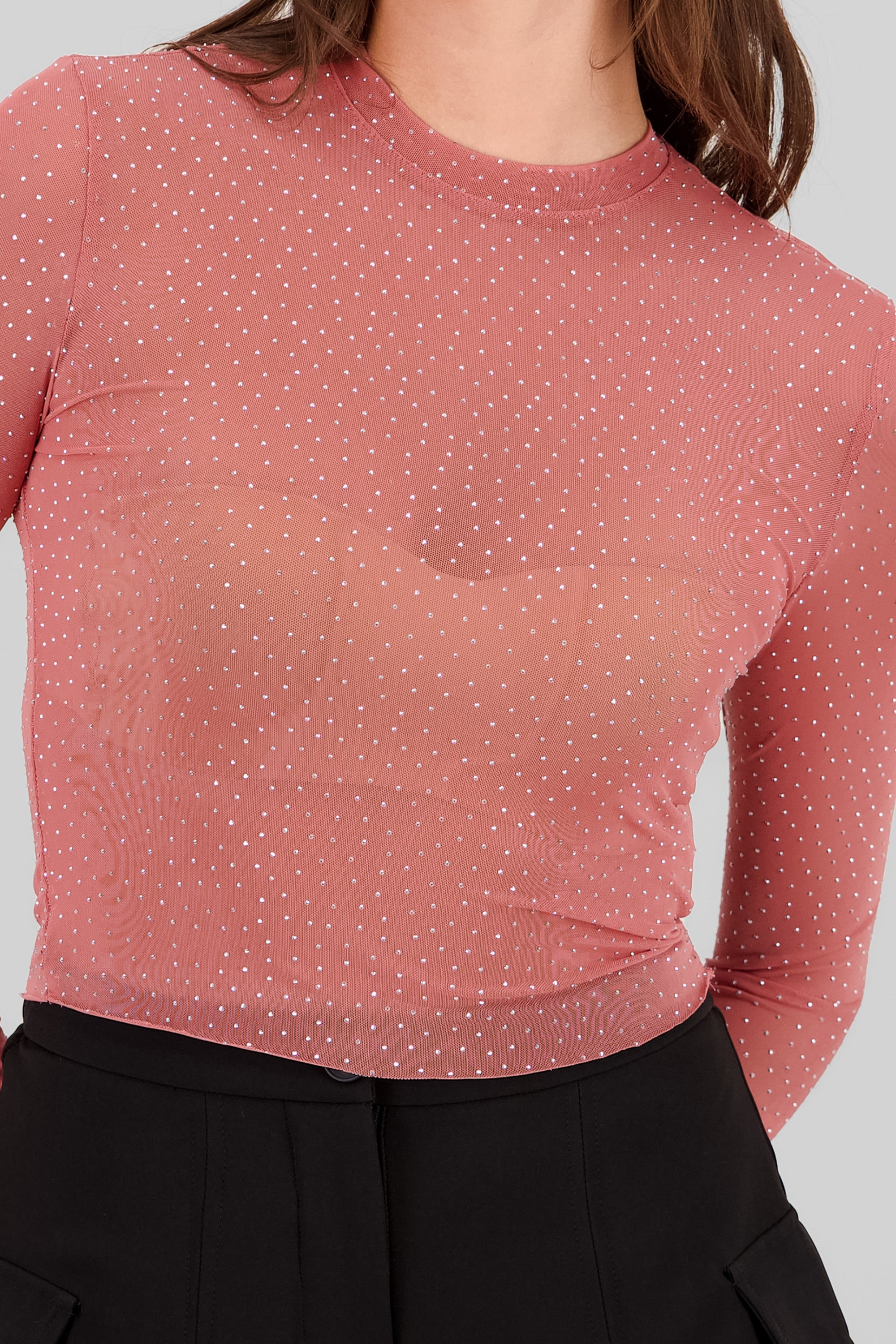 Top Mesh Manga Larga Brillos MALVA