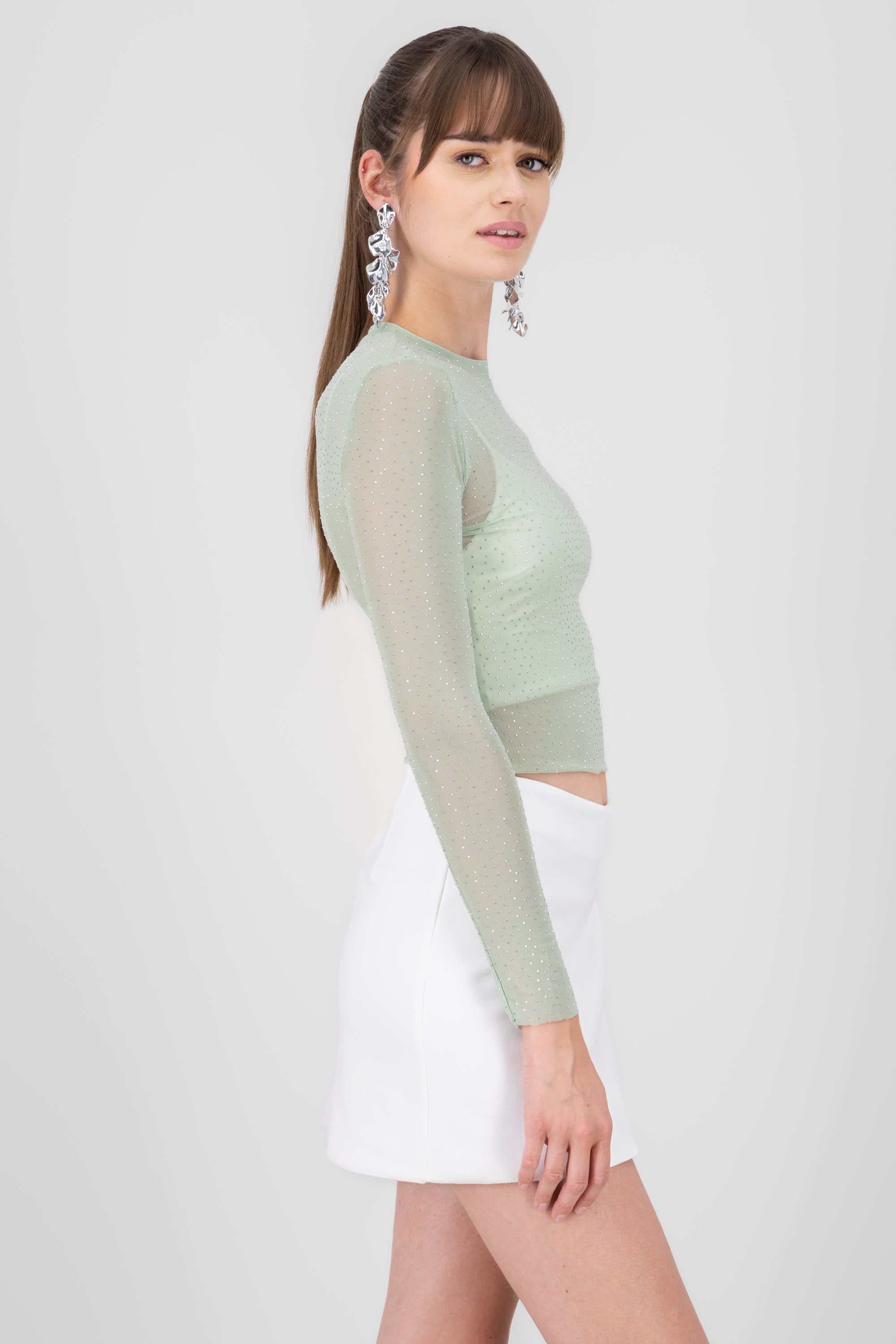 Top Mesh Manga Larga Brillos SAGE
