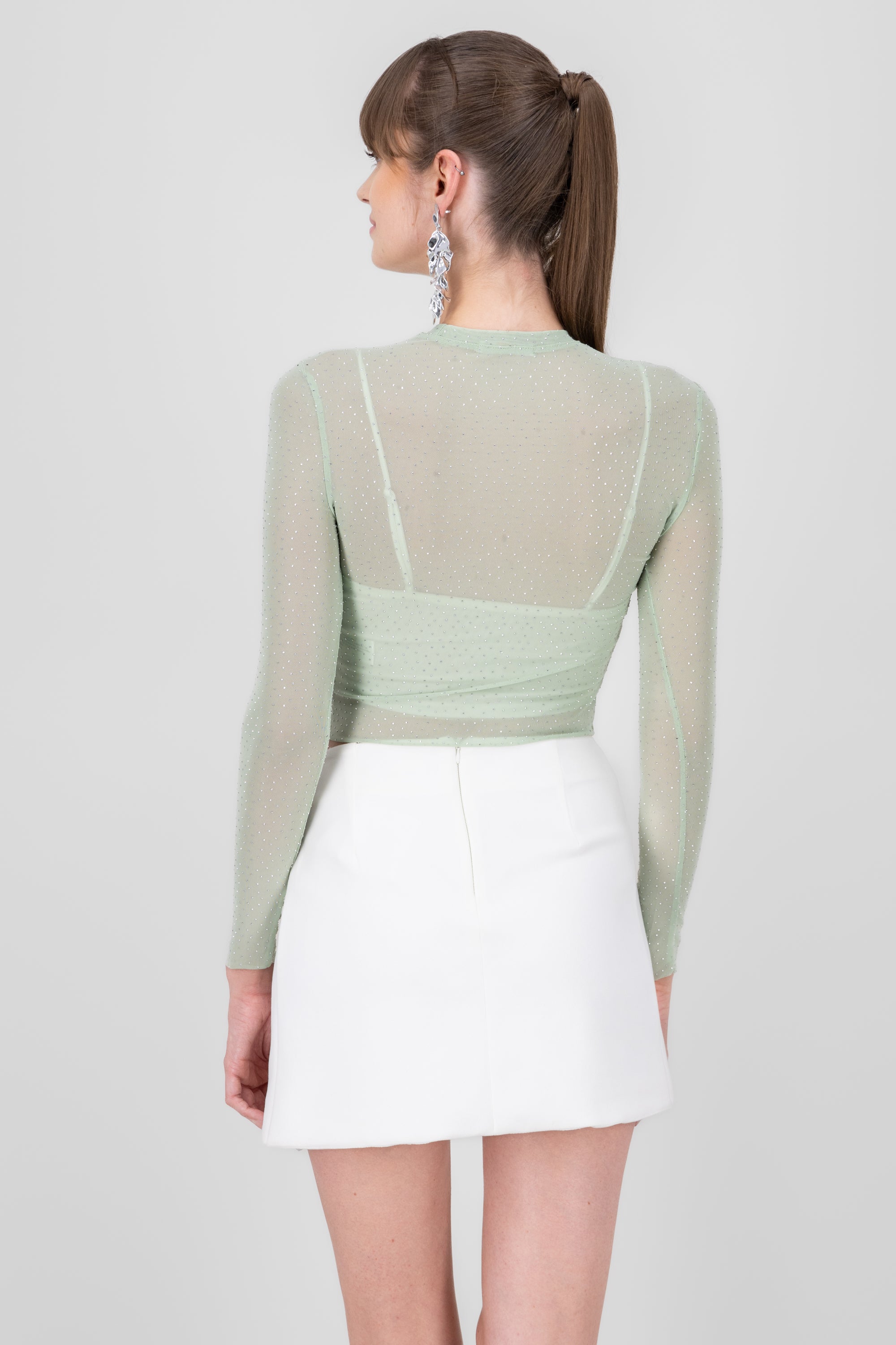 Top Mesh Manga Larga Brillos SAGE