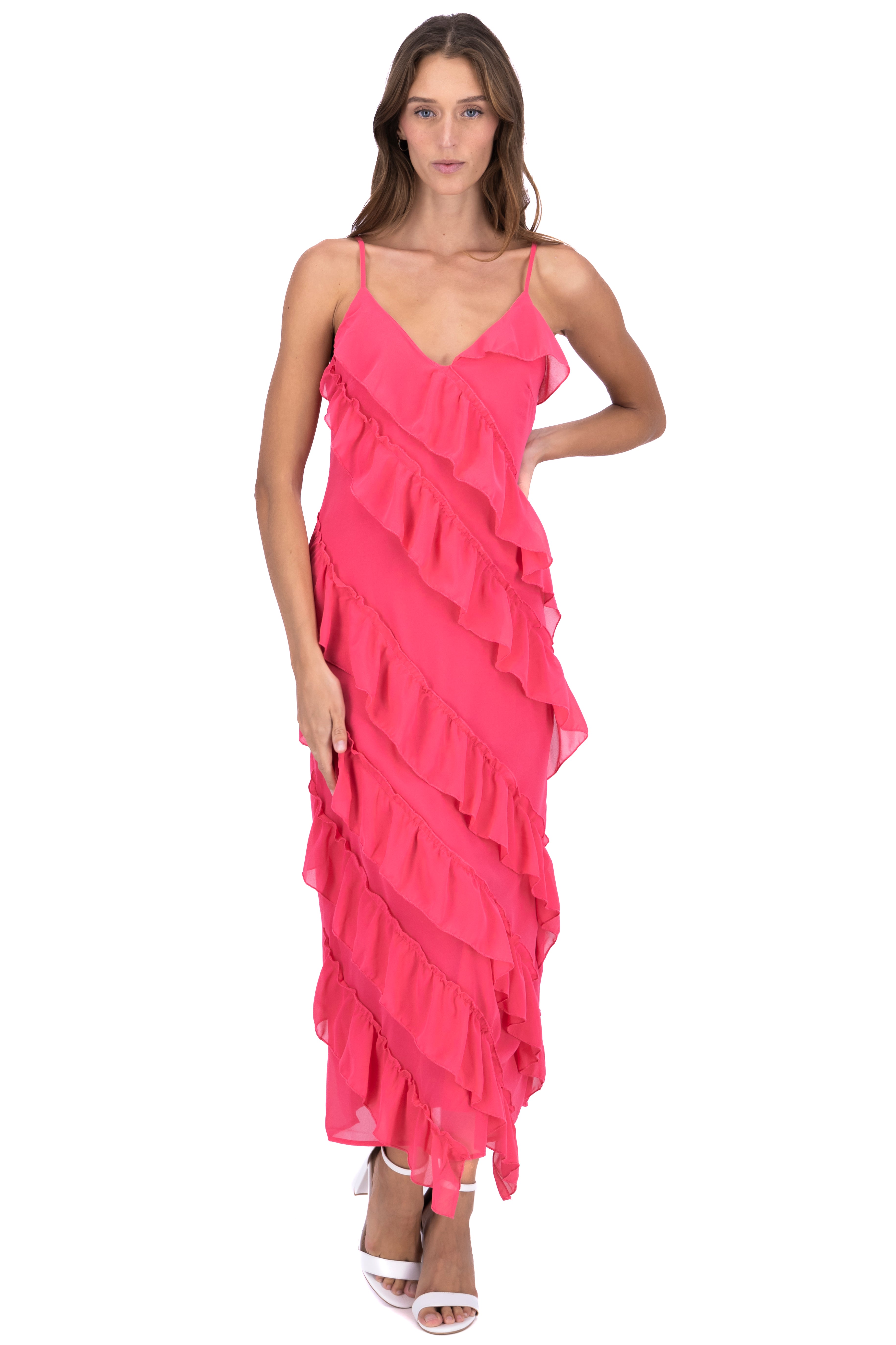 Vestido maxi tirantes olanes ROSA