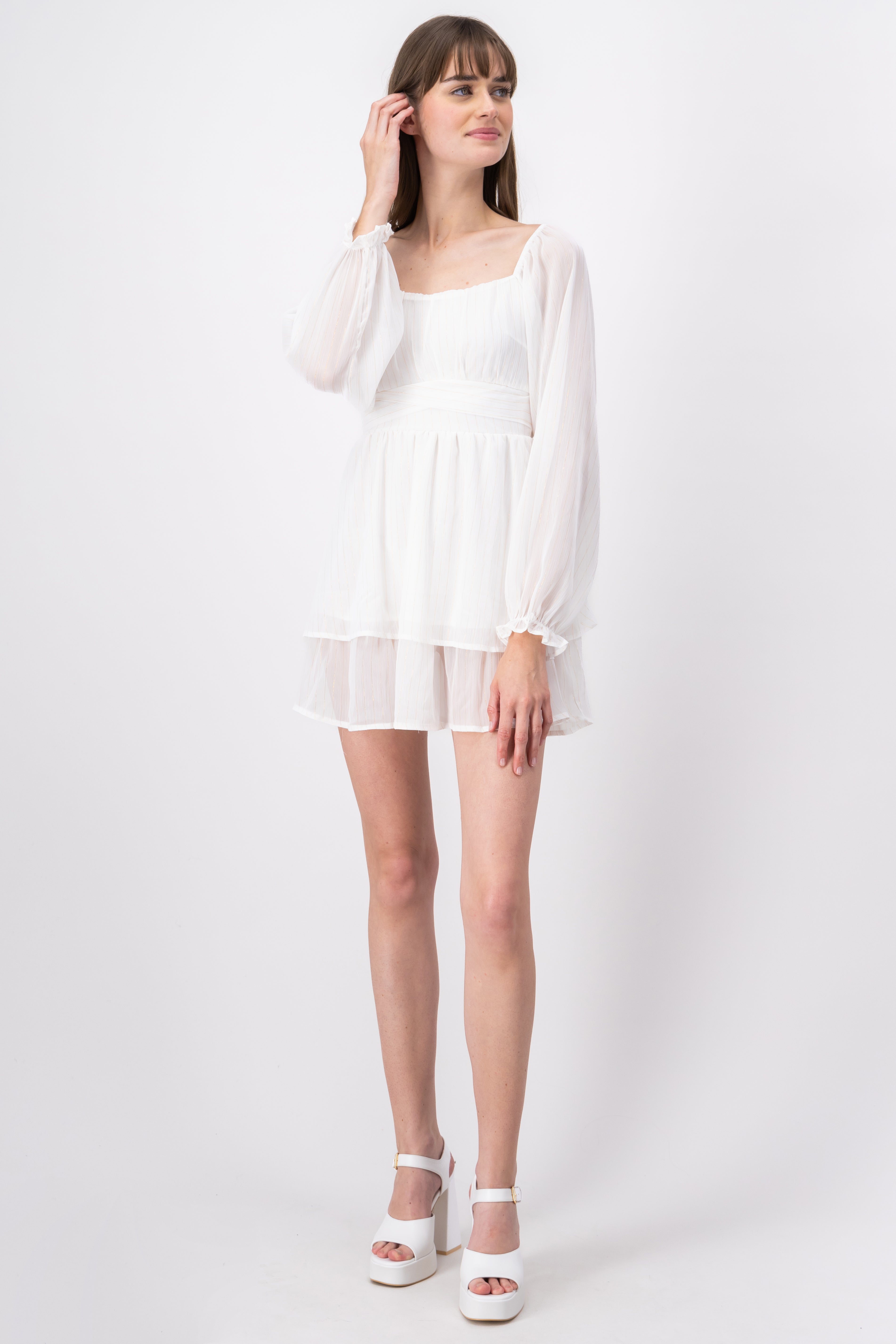 Long sleeve dress shine layers WHITE