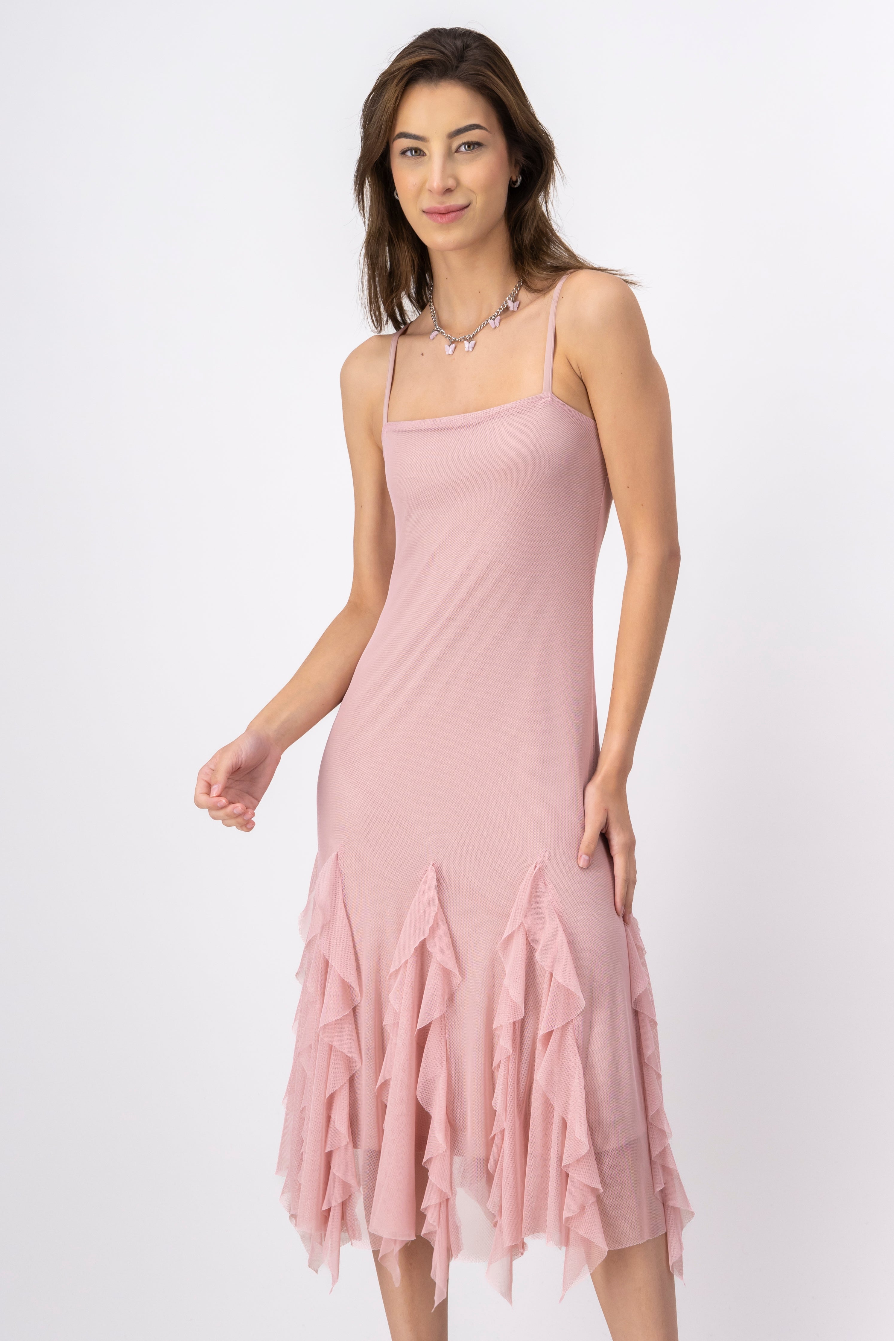 Vestido maxi tirantes detalle olanes PALO DE ROSA