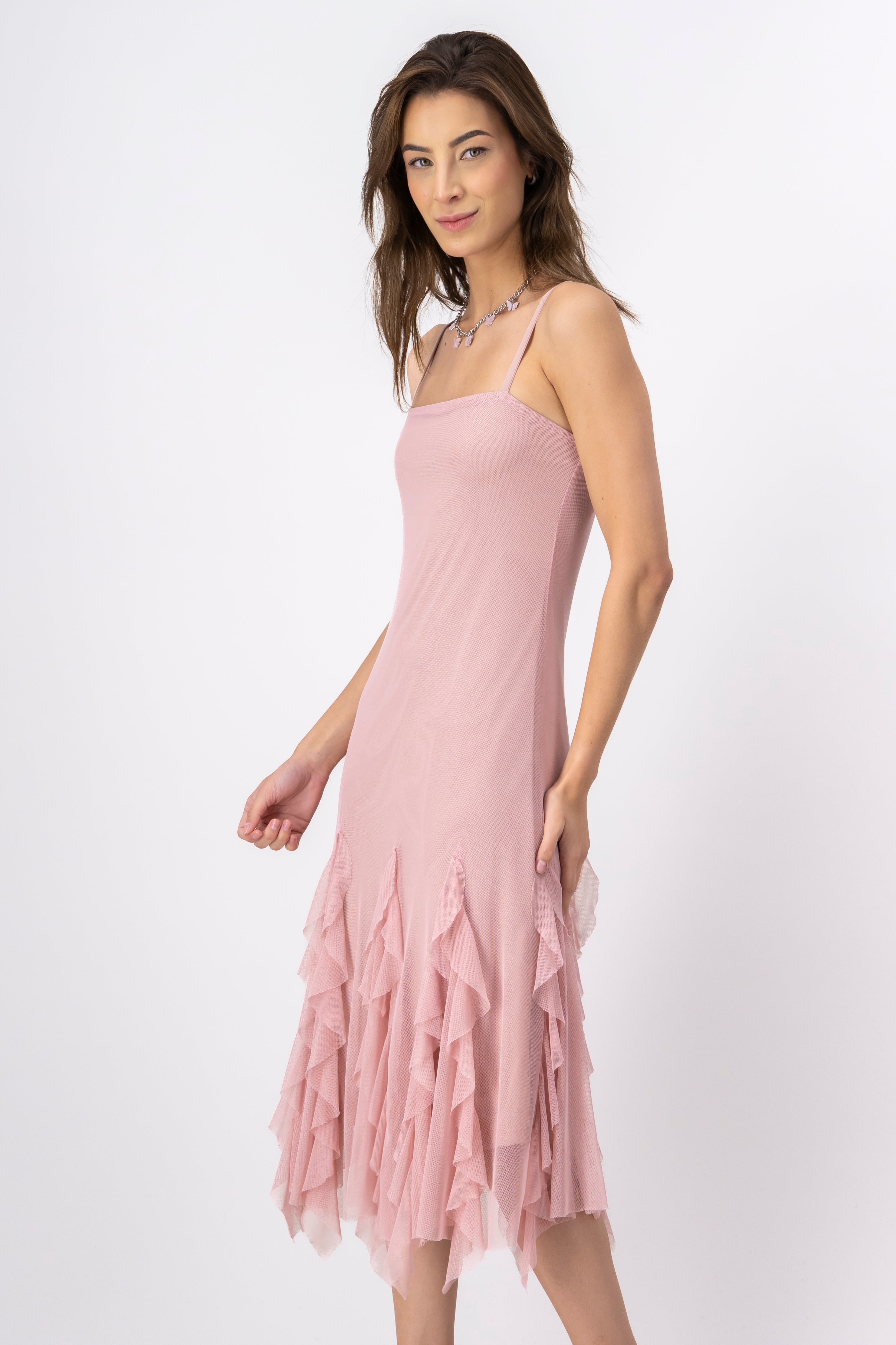 Vestido maxi tirantes detalle olanes PALO DE ROSA