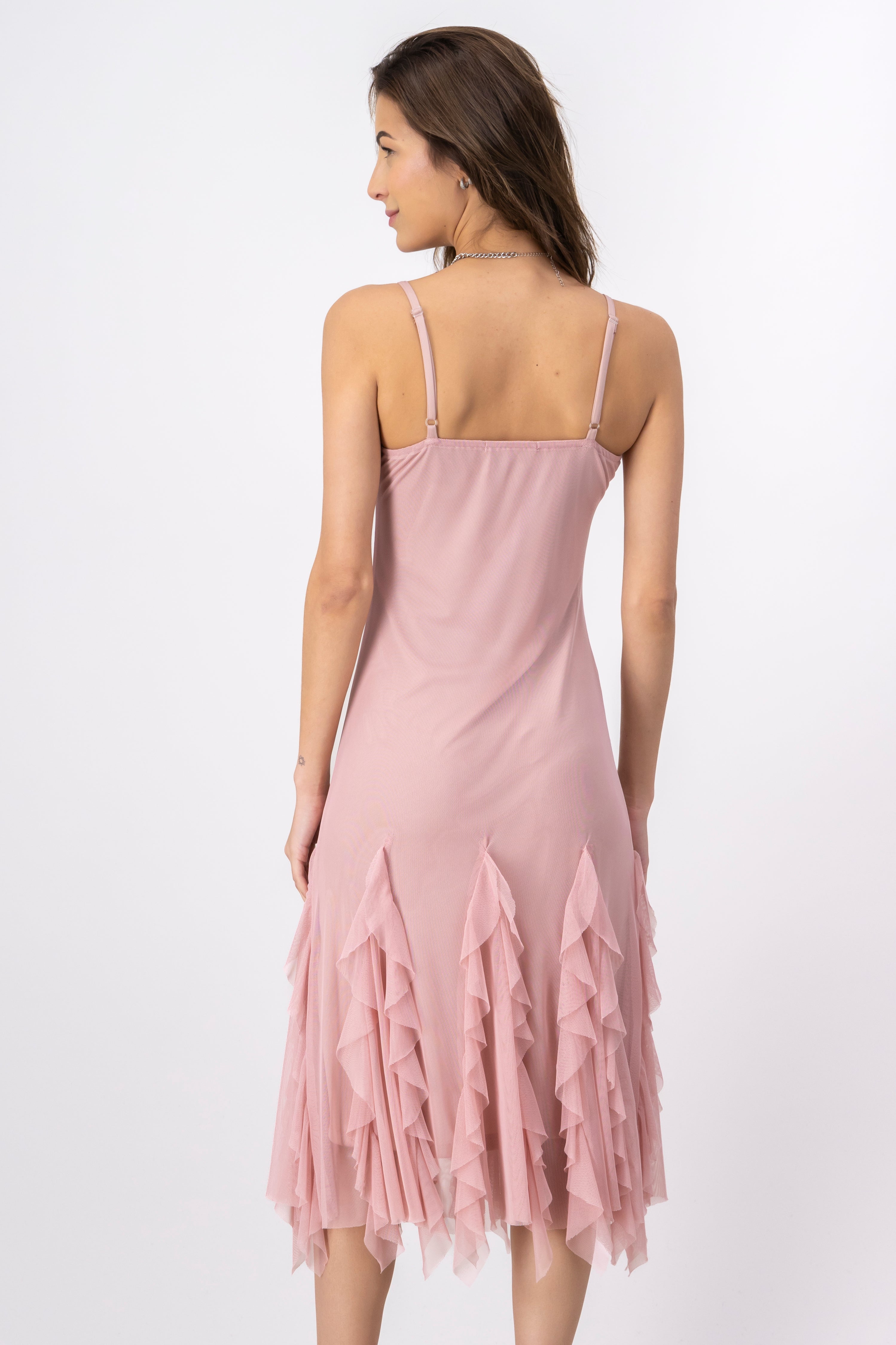 Vestido maxi tirantes detalle olanes PALO DE ROSA