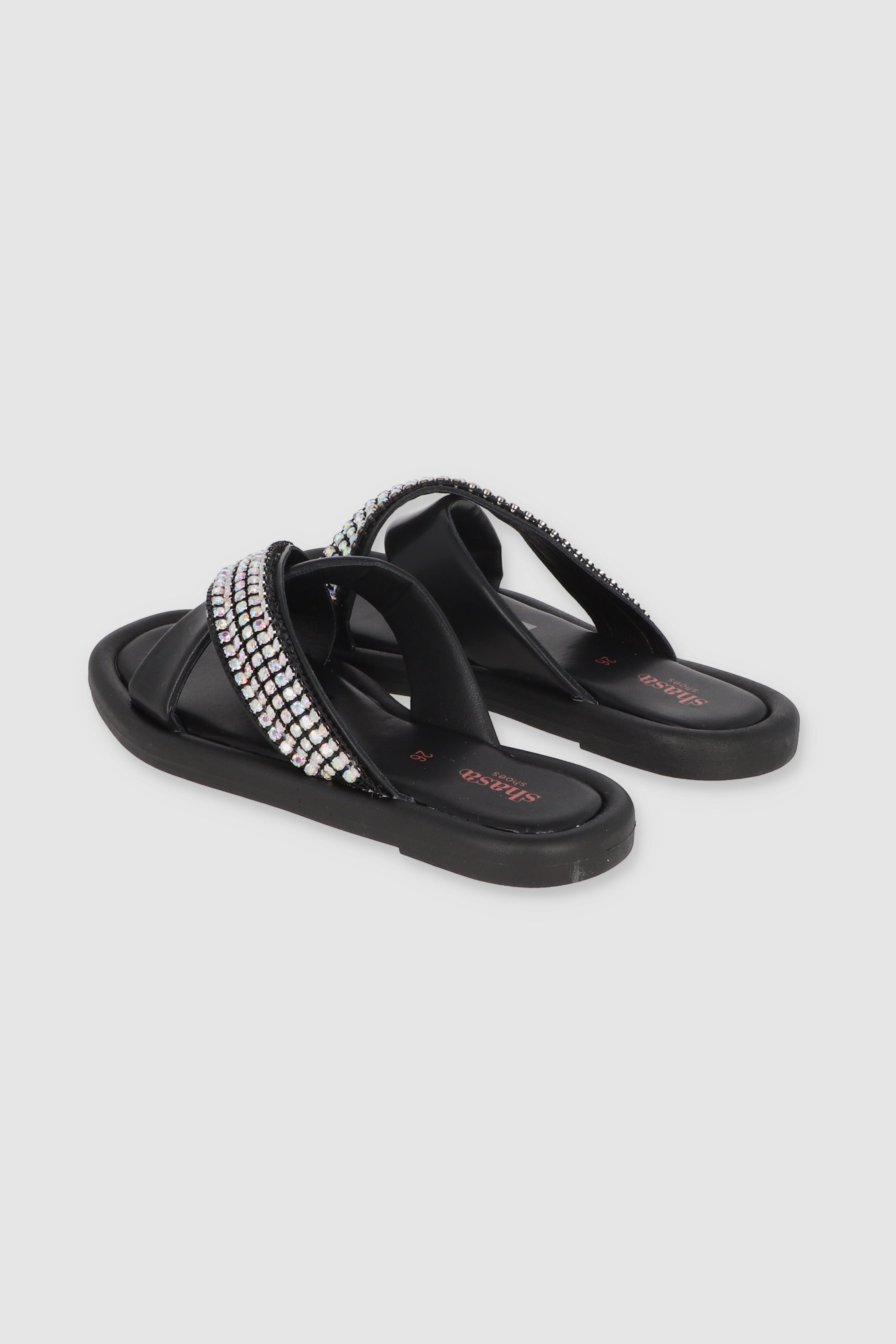 Sandal Wide Sole Cruzadas Brillos Brillos BLACK