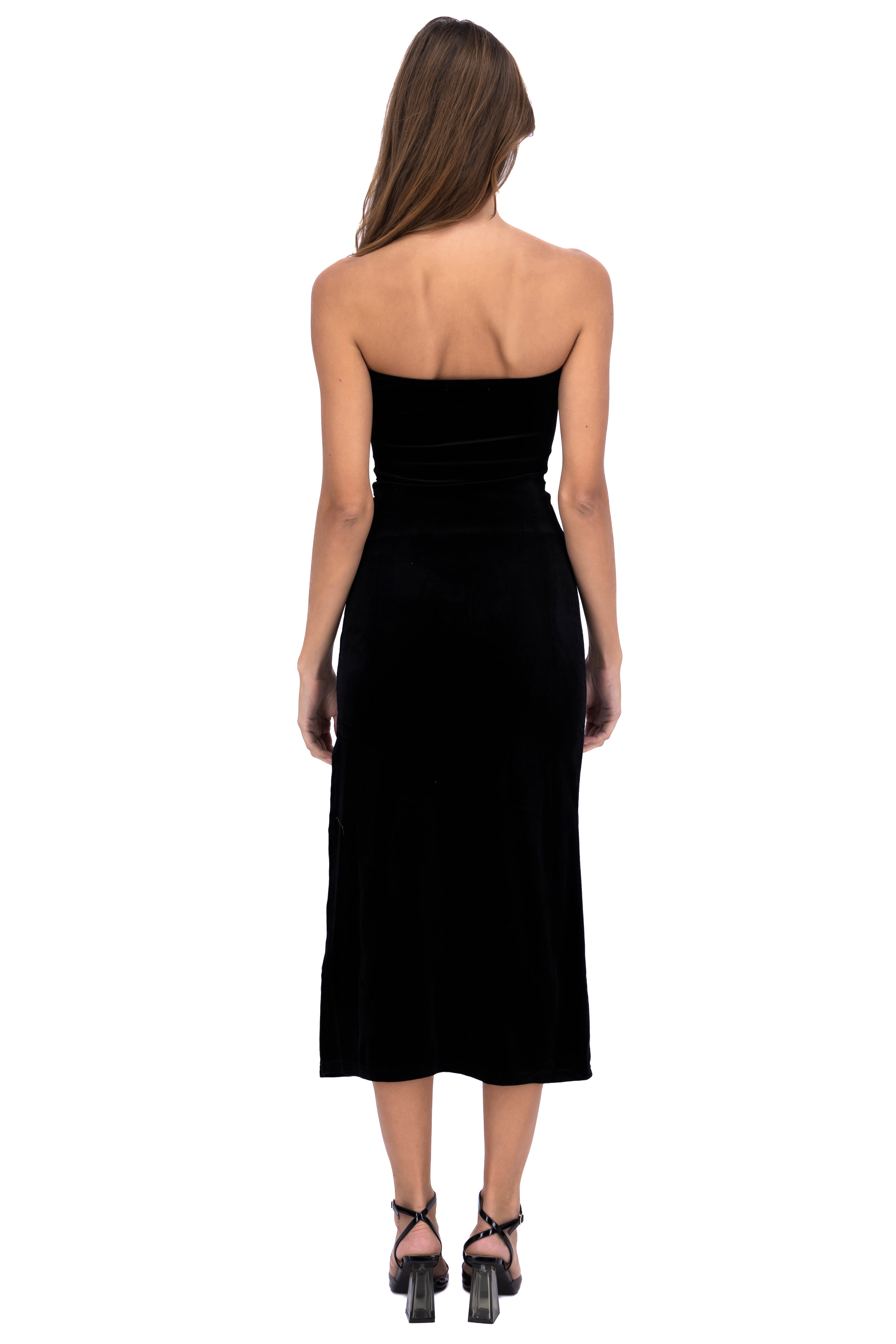 Vestido midi strapless terciopelo NEGRO