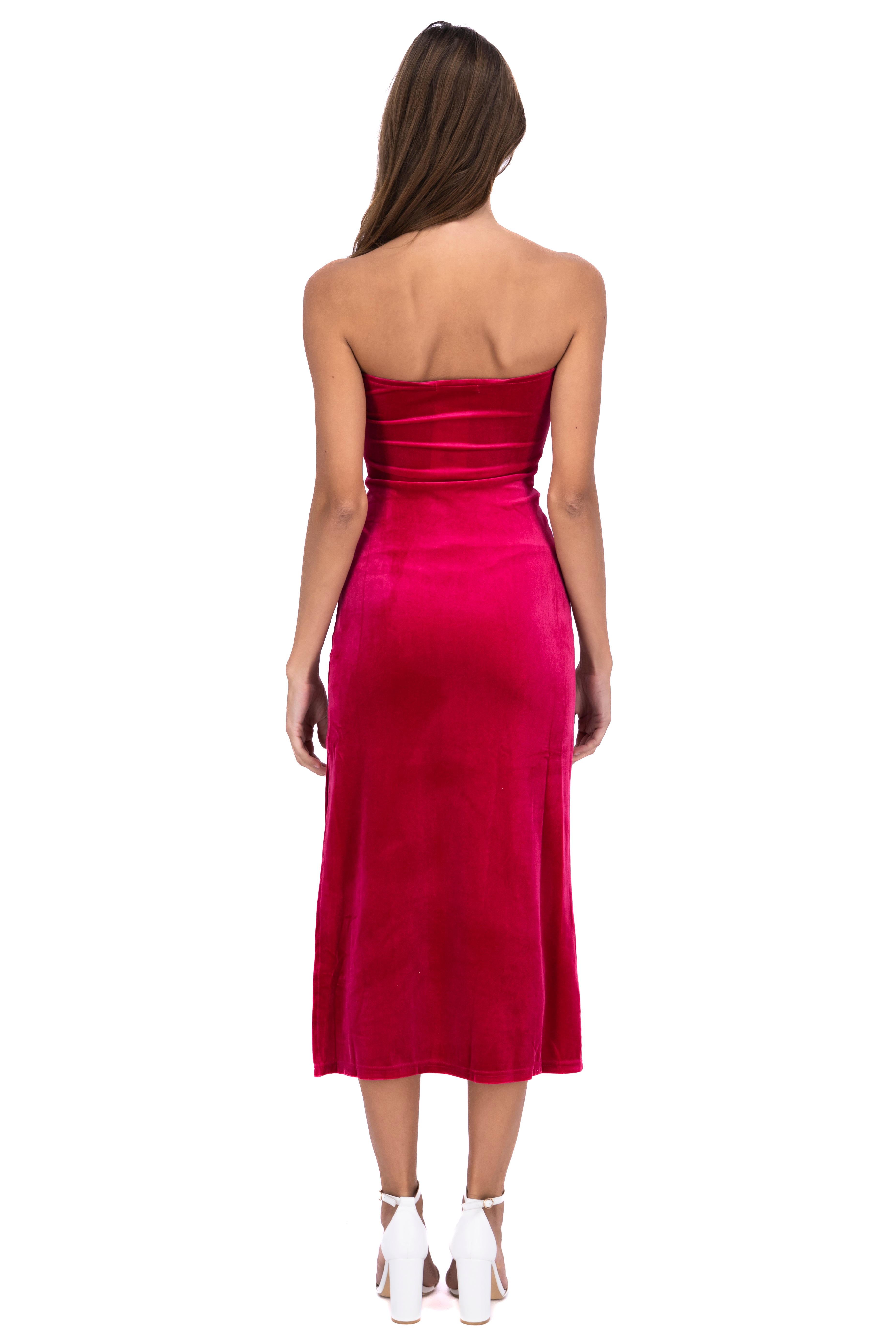 Vestido midi strapless terciopelo ROSA