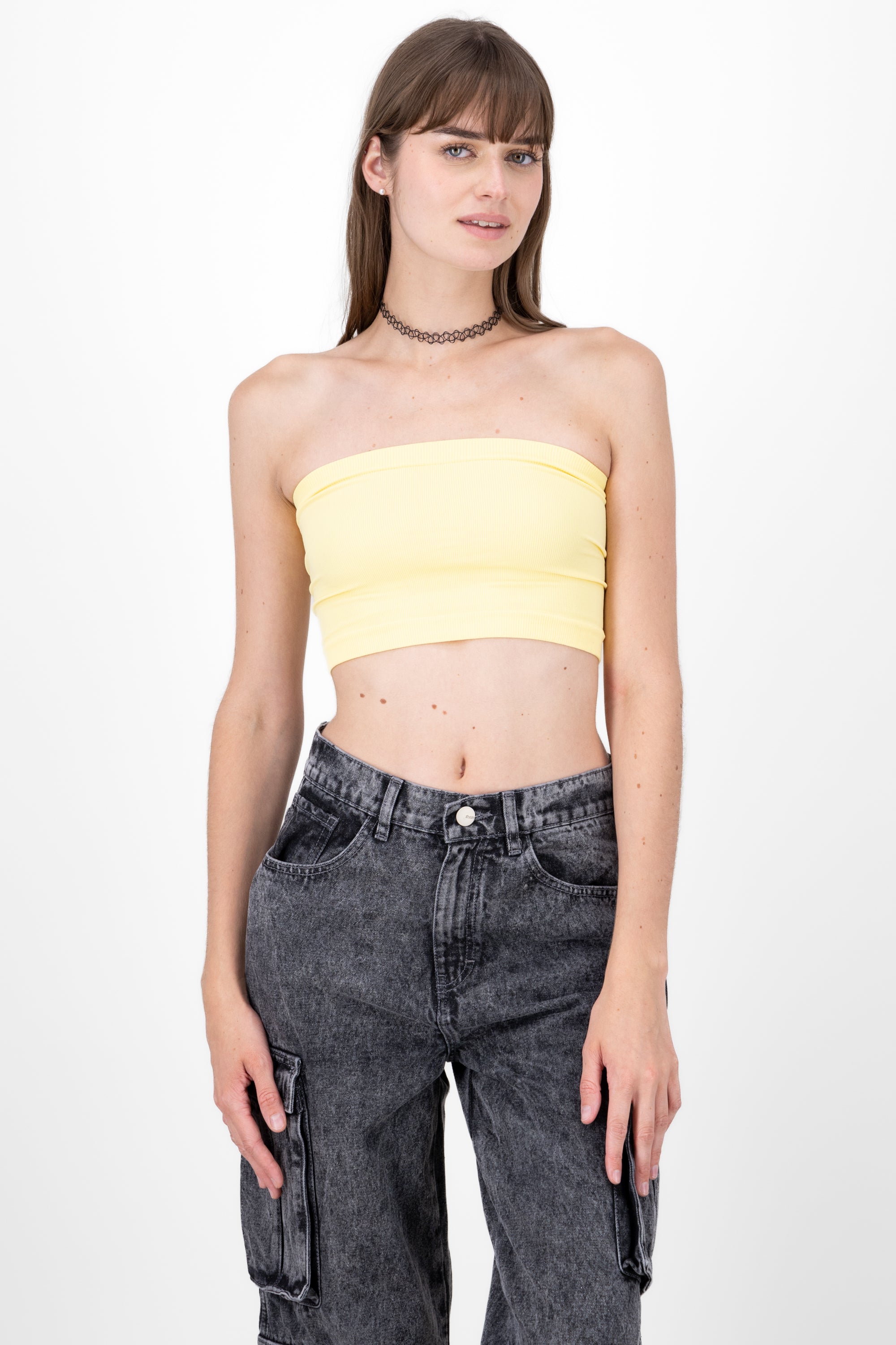 Top Tubo Strapless Rib AMARILLO PASTEL