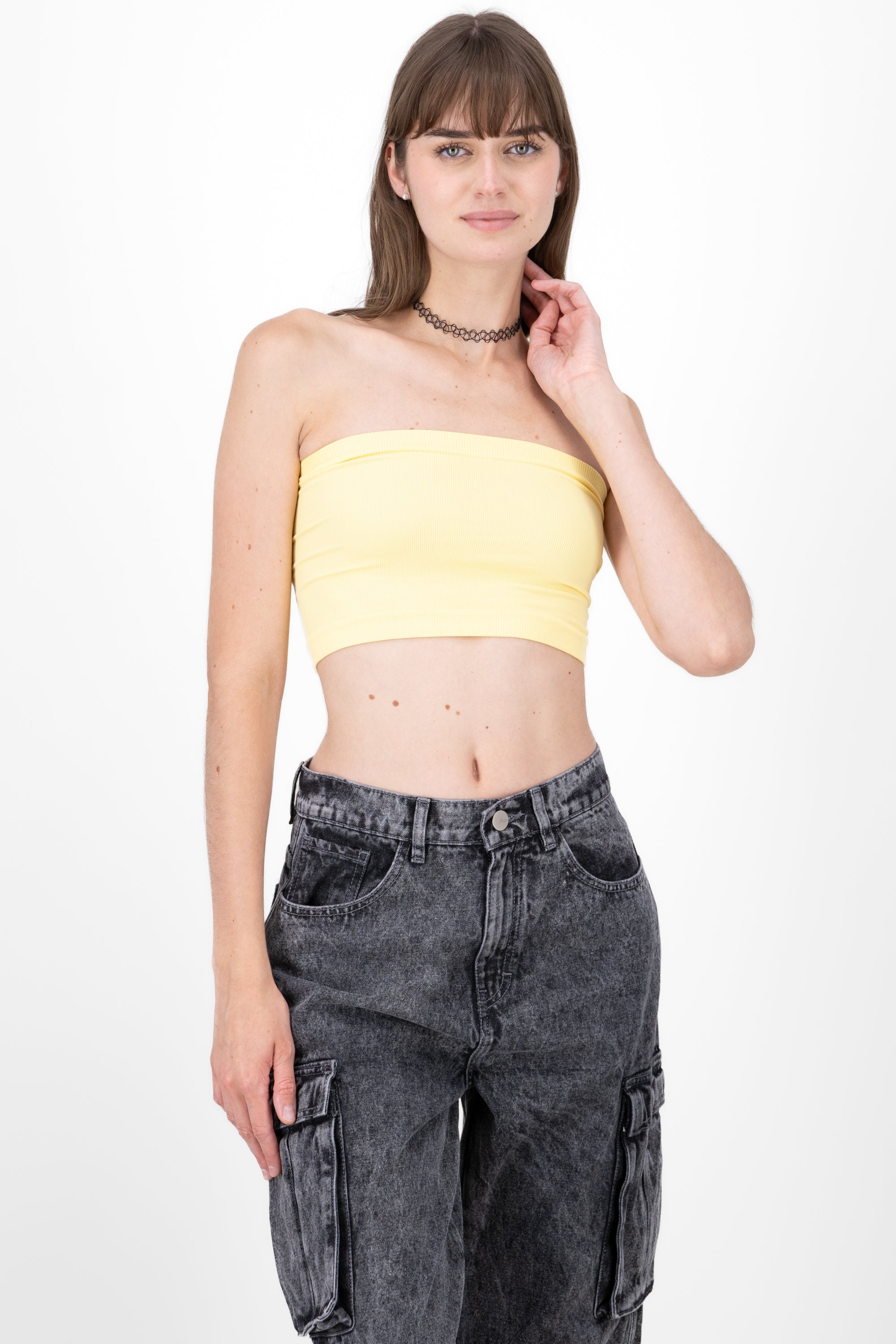 Top Tubo Strapless Rib AMARILLO PASTEL