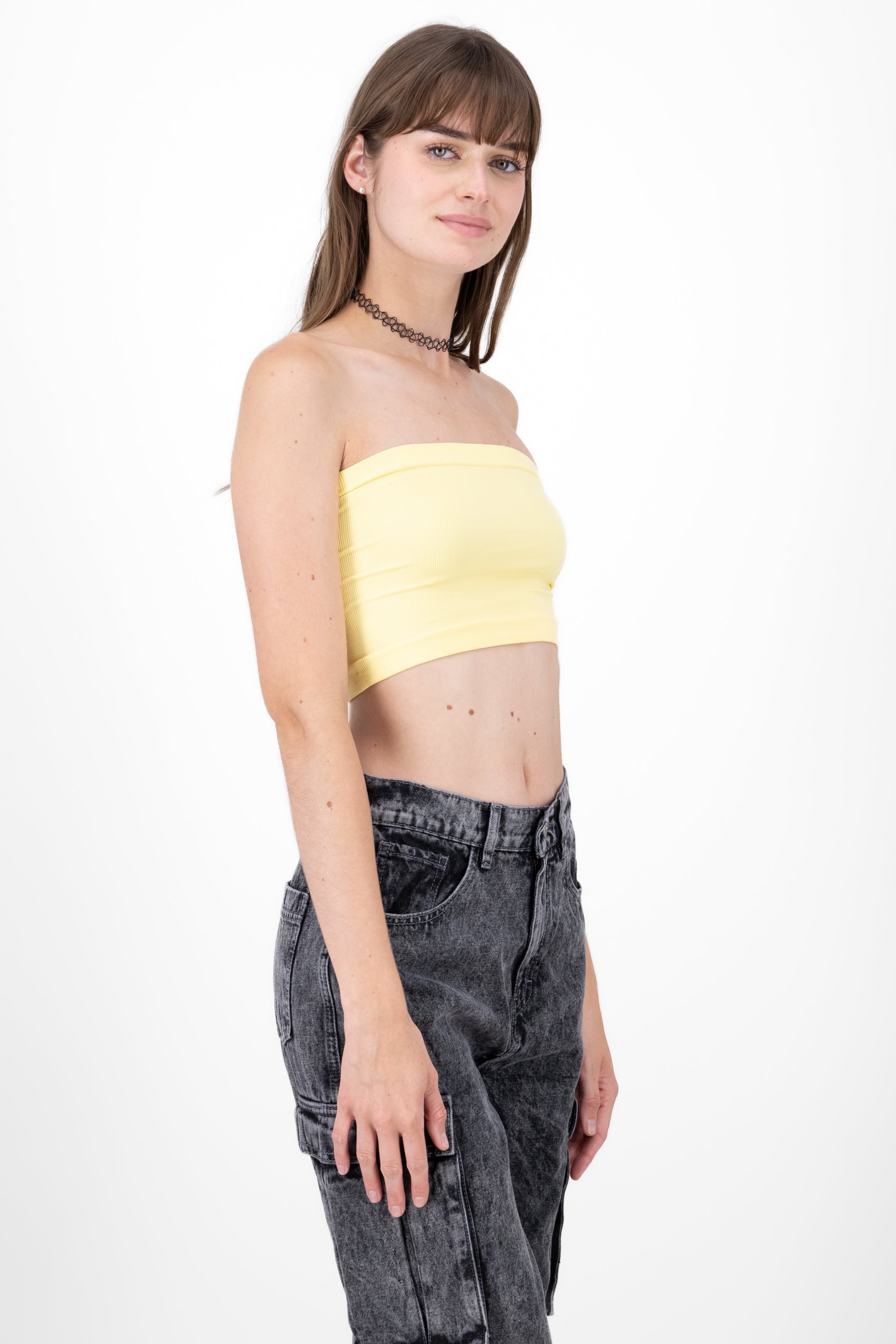 Top Tubo Strapless Rib AMARILLO PASTEL