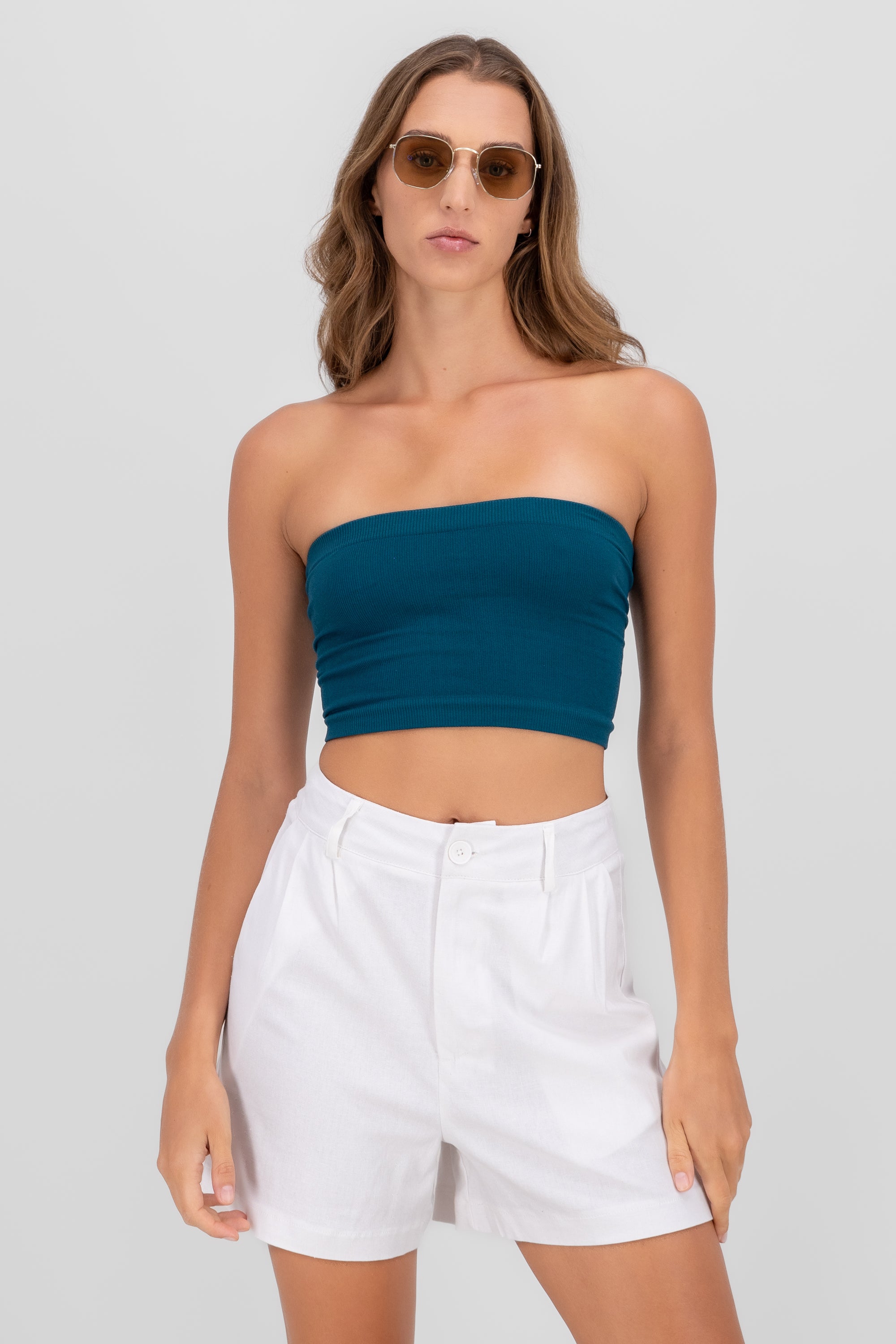 Top Tubo Strapless Rib AZUL PATO