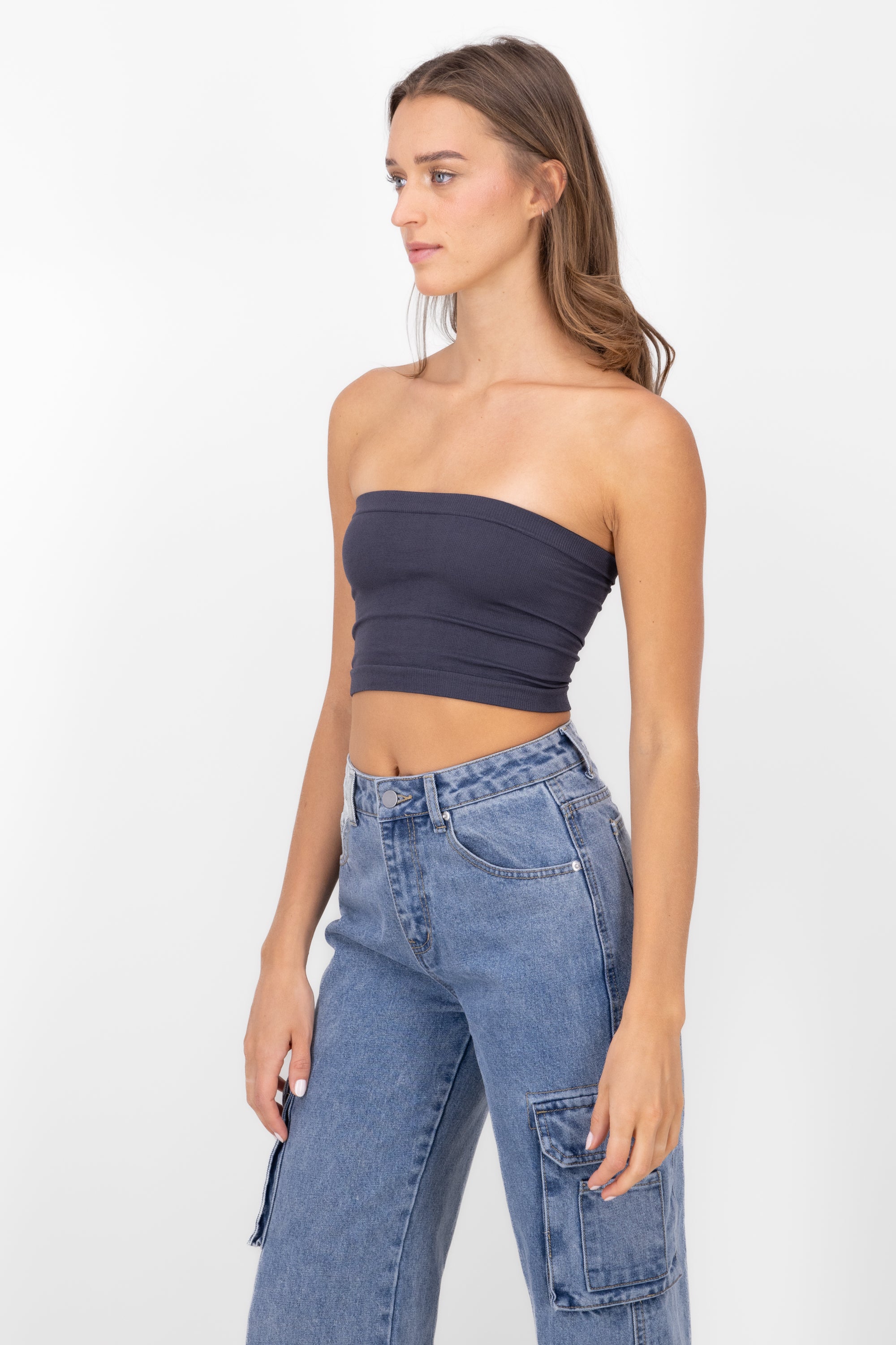 Top Tubo Strapless Rib HEMATITA