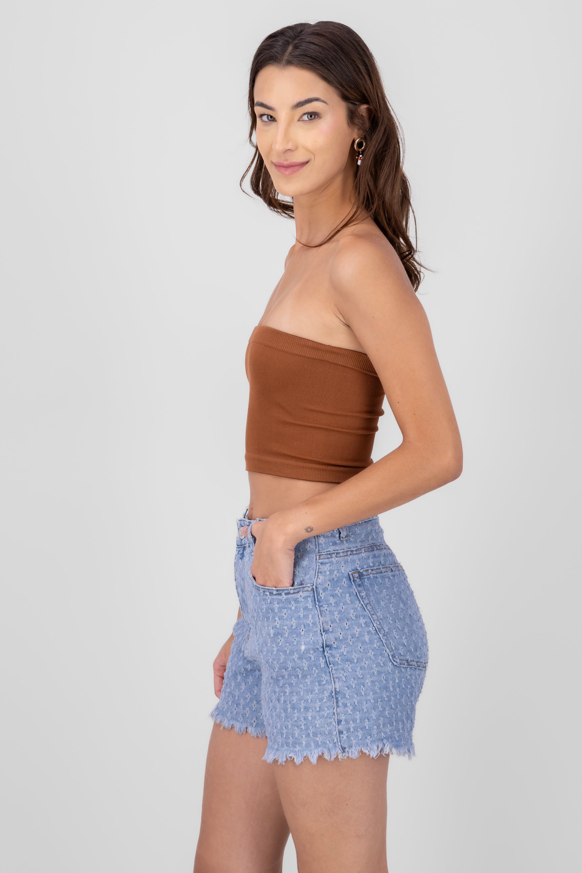 Top Tubo Strapless Rib COBRE