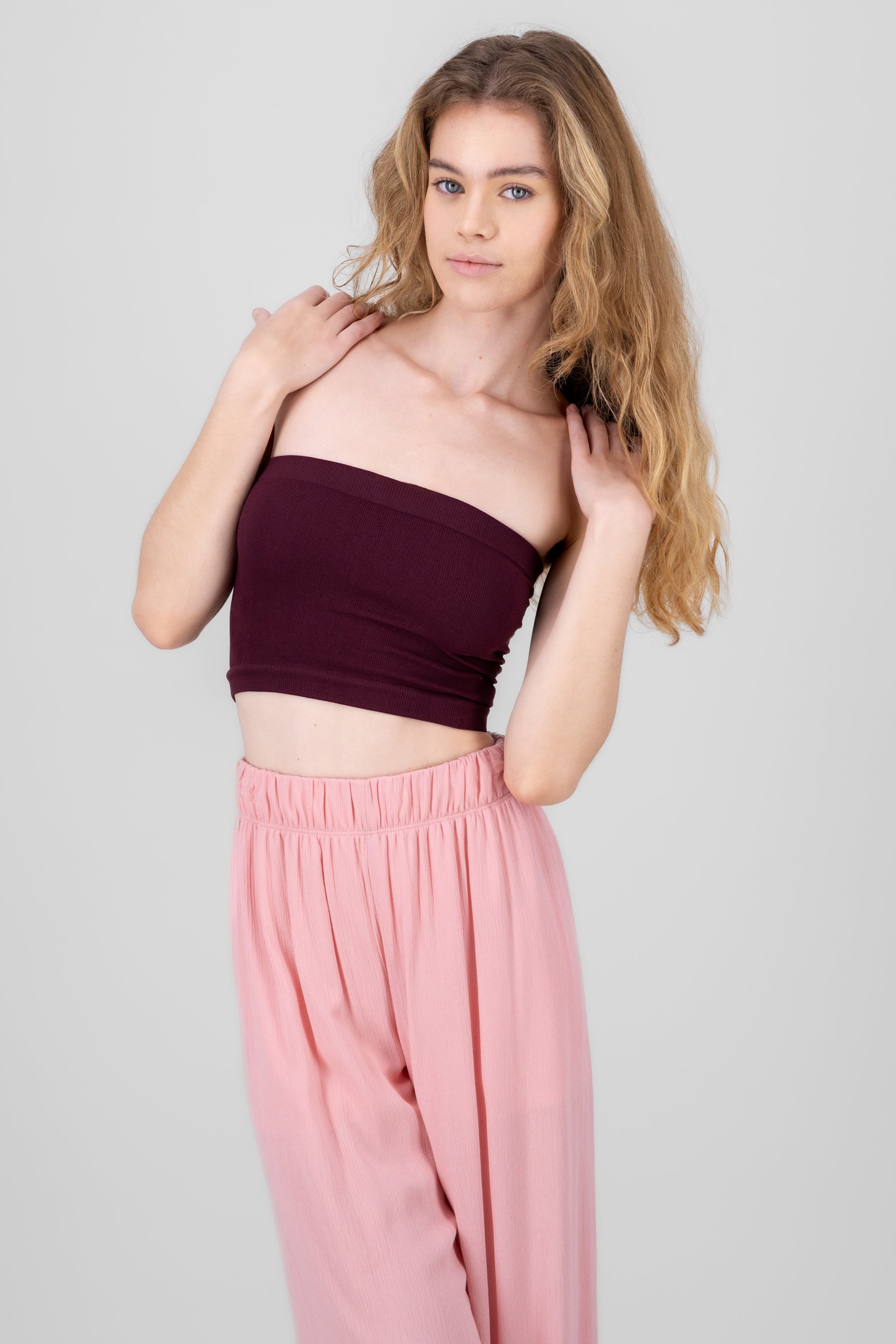 Top Tubo Strapless Rib CIRUELA