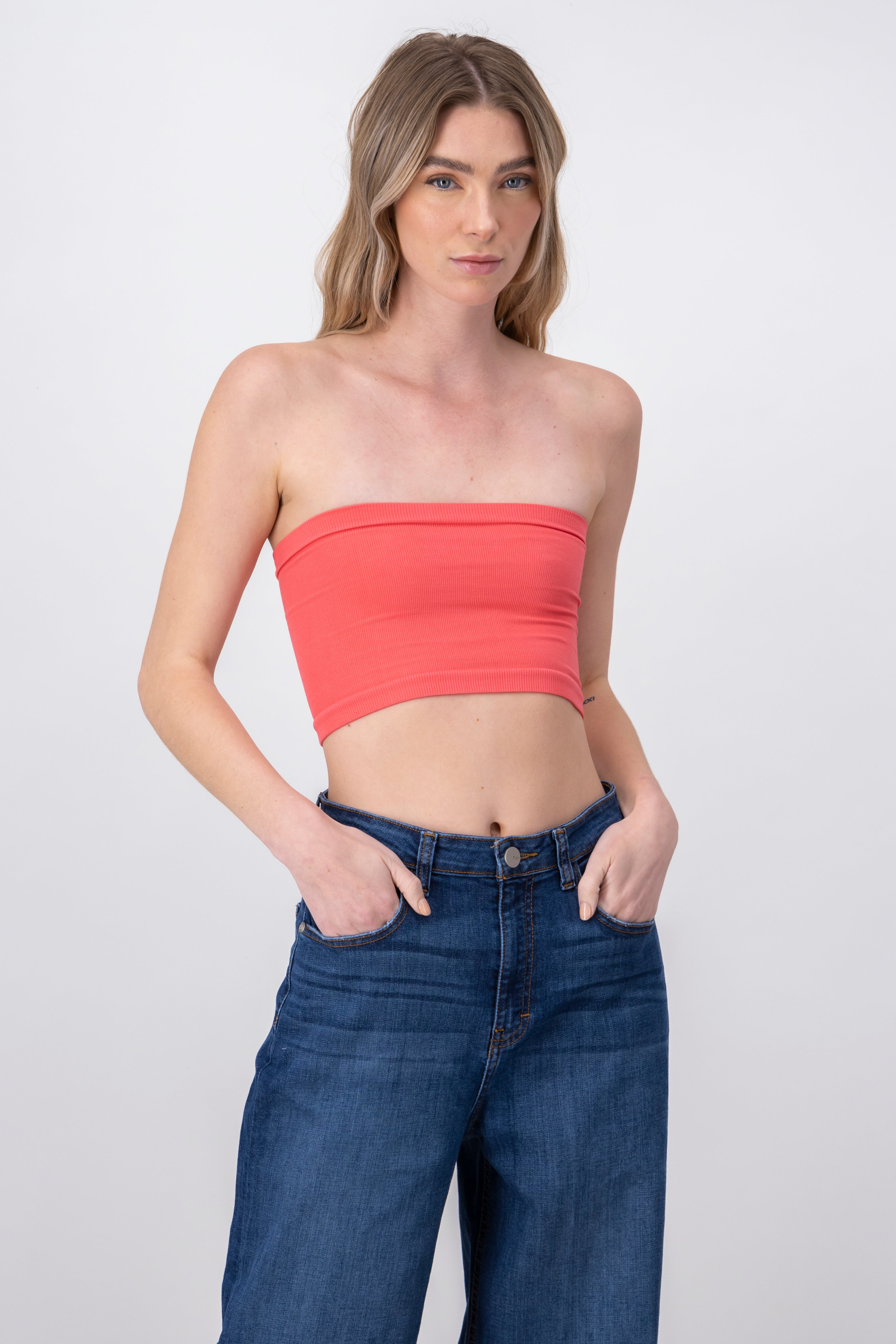 Top Tubo Strapless Rib CORAL