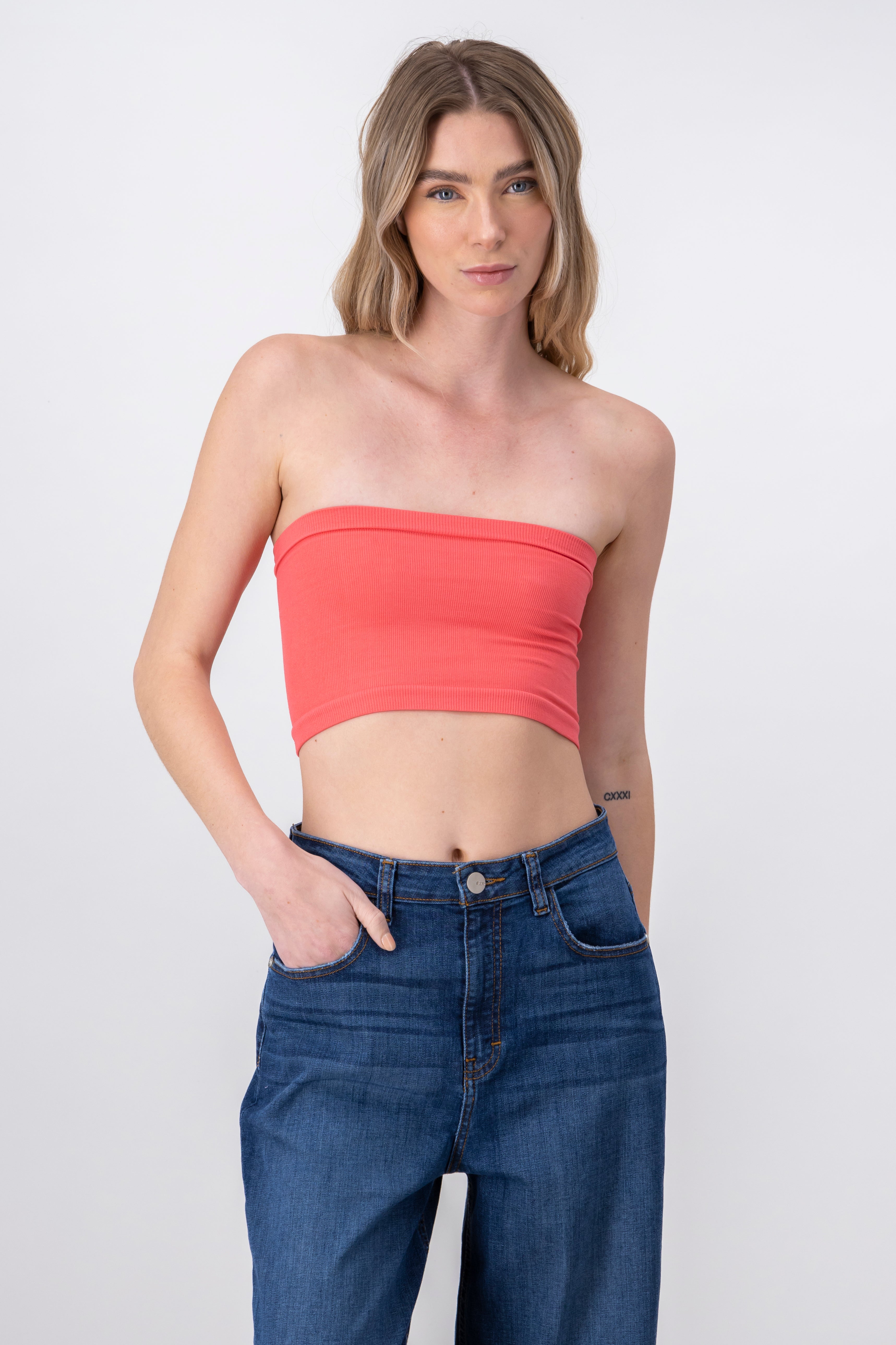 Top Tubo Strapless Rib CORAL