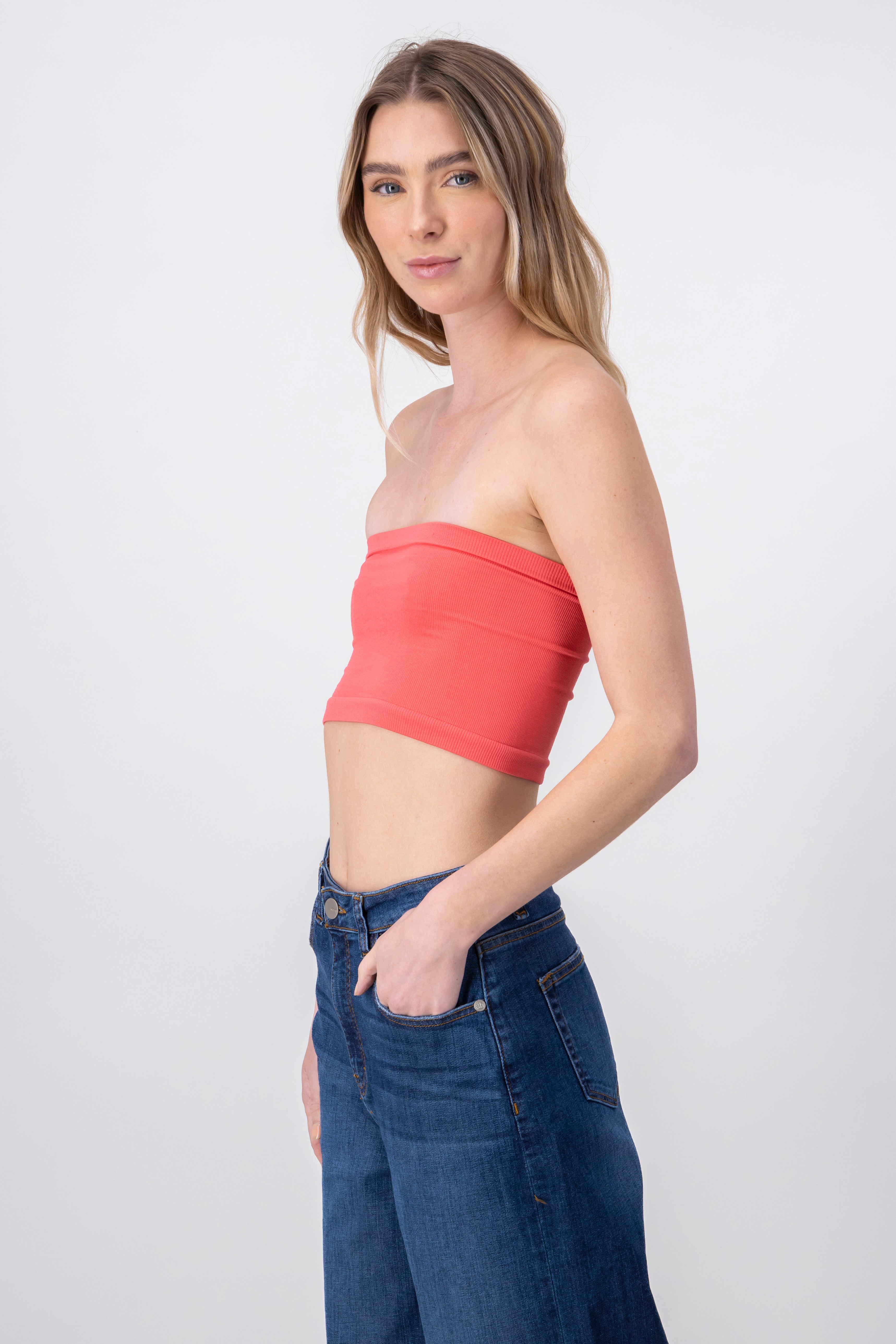 Top Tubo Strapless Rib CORAL