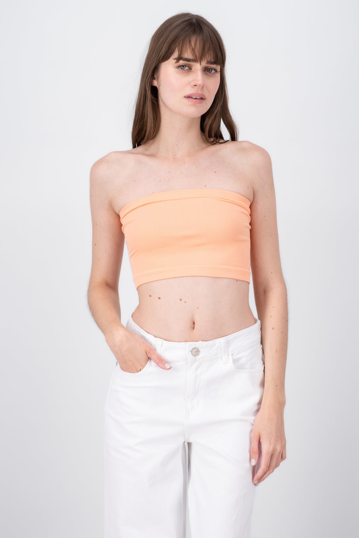 Top Tubo Strapless Rib DURAZNO