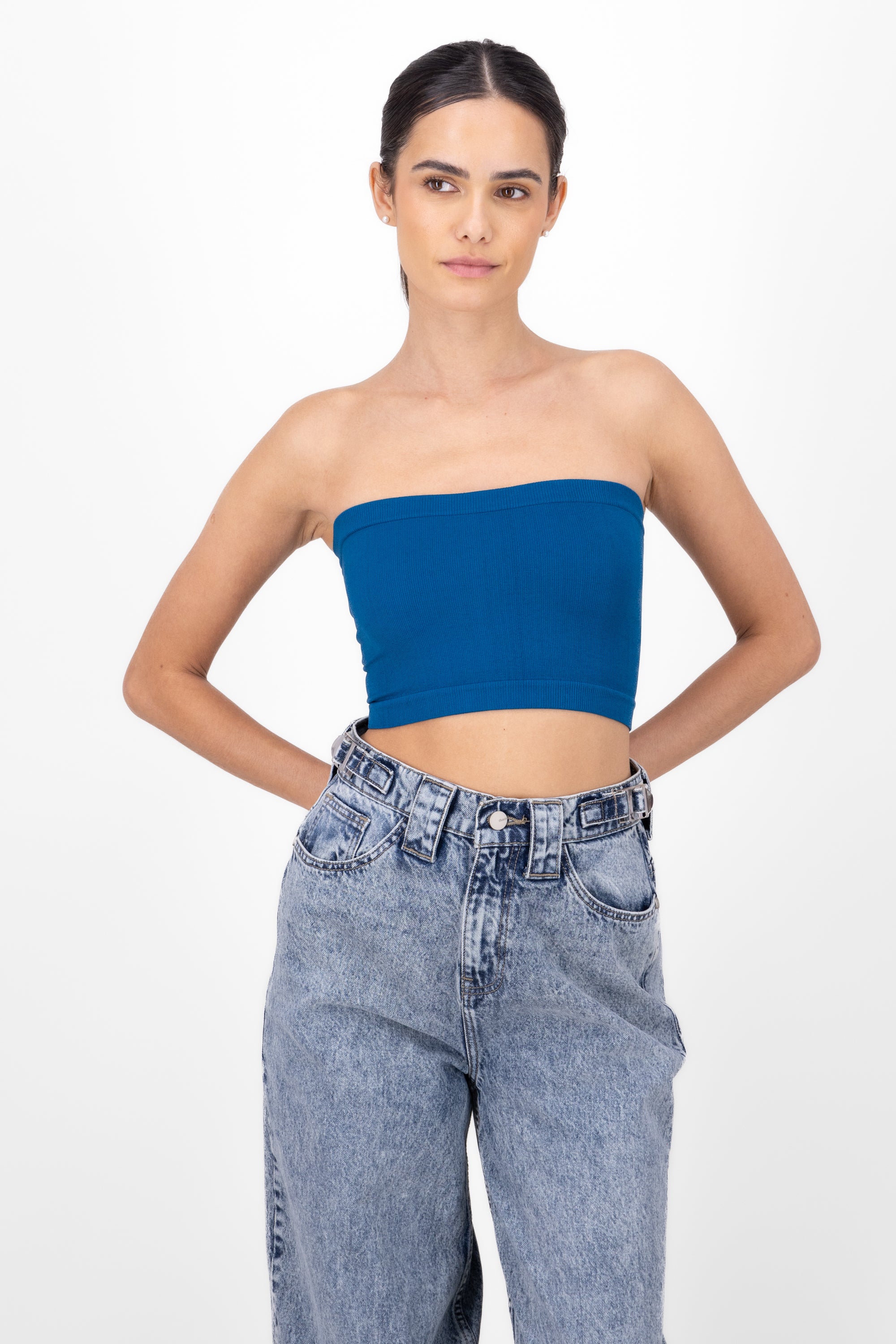 Top Tubo Strapless Rib PETROLEO