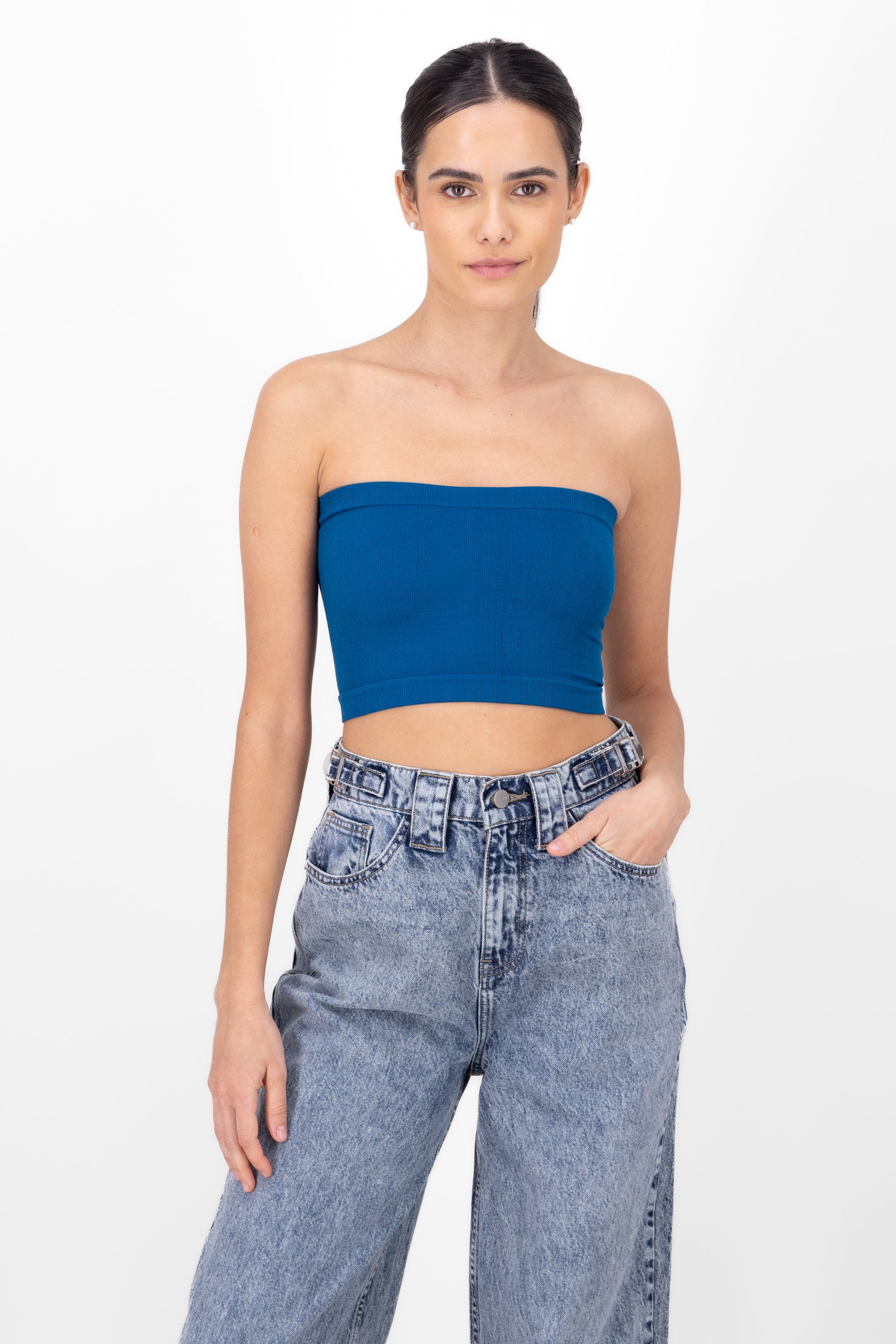 Top Tubo Strapless Rib PETROLEO