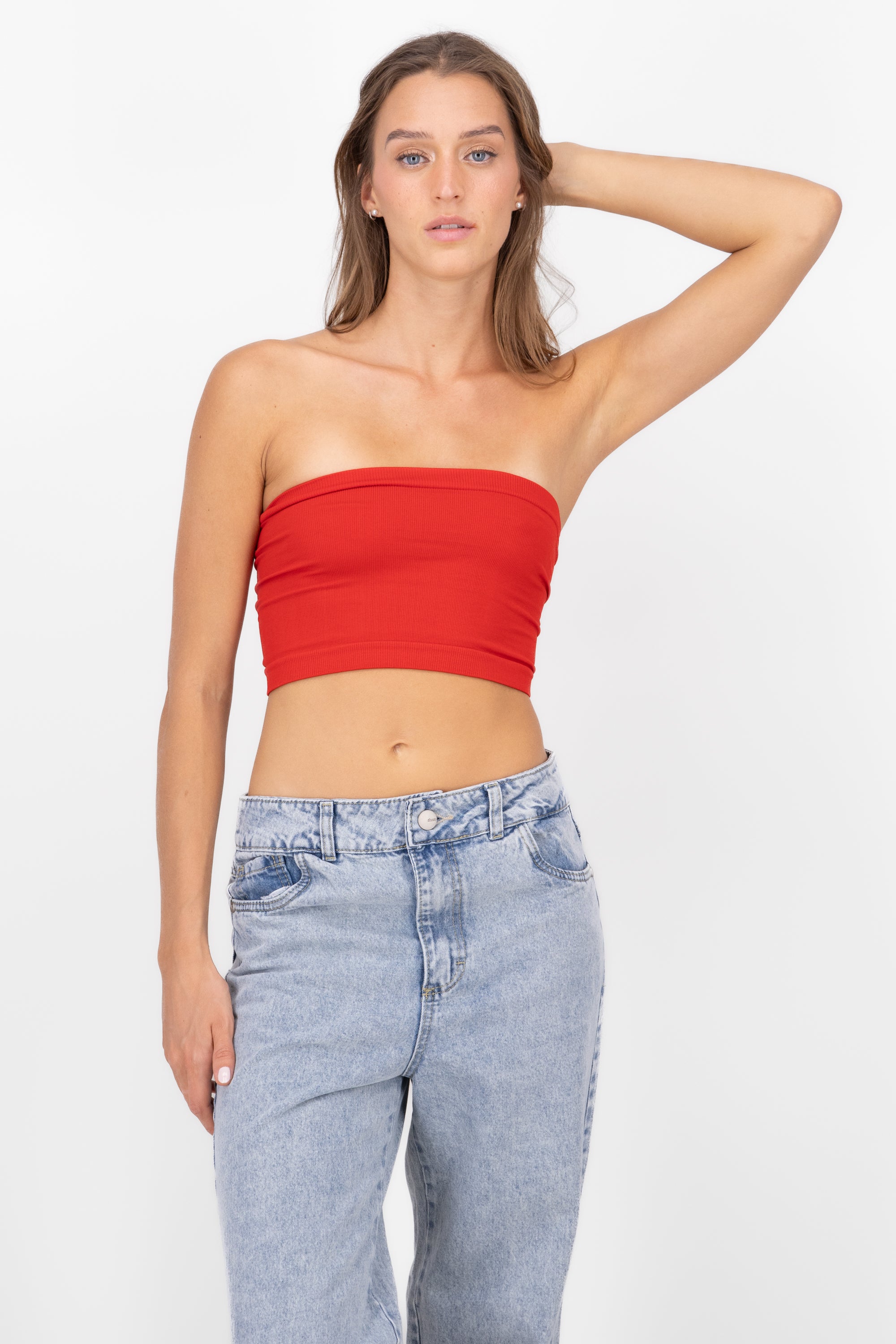 Top Tubo Strapless Rib ROJO