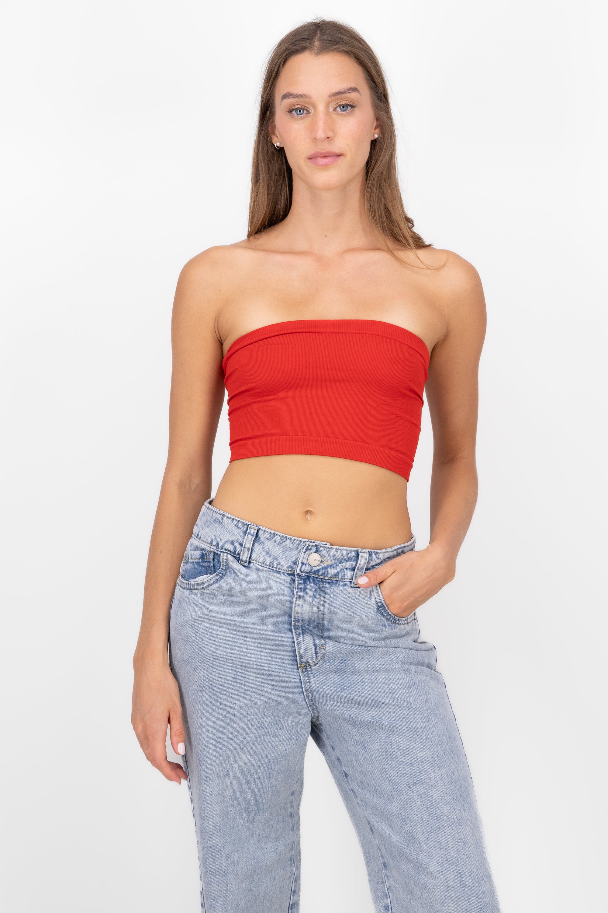 Top Tubo Strapless Rib ROJO