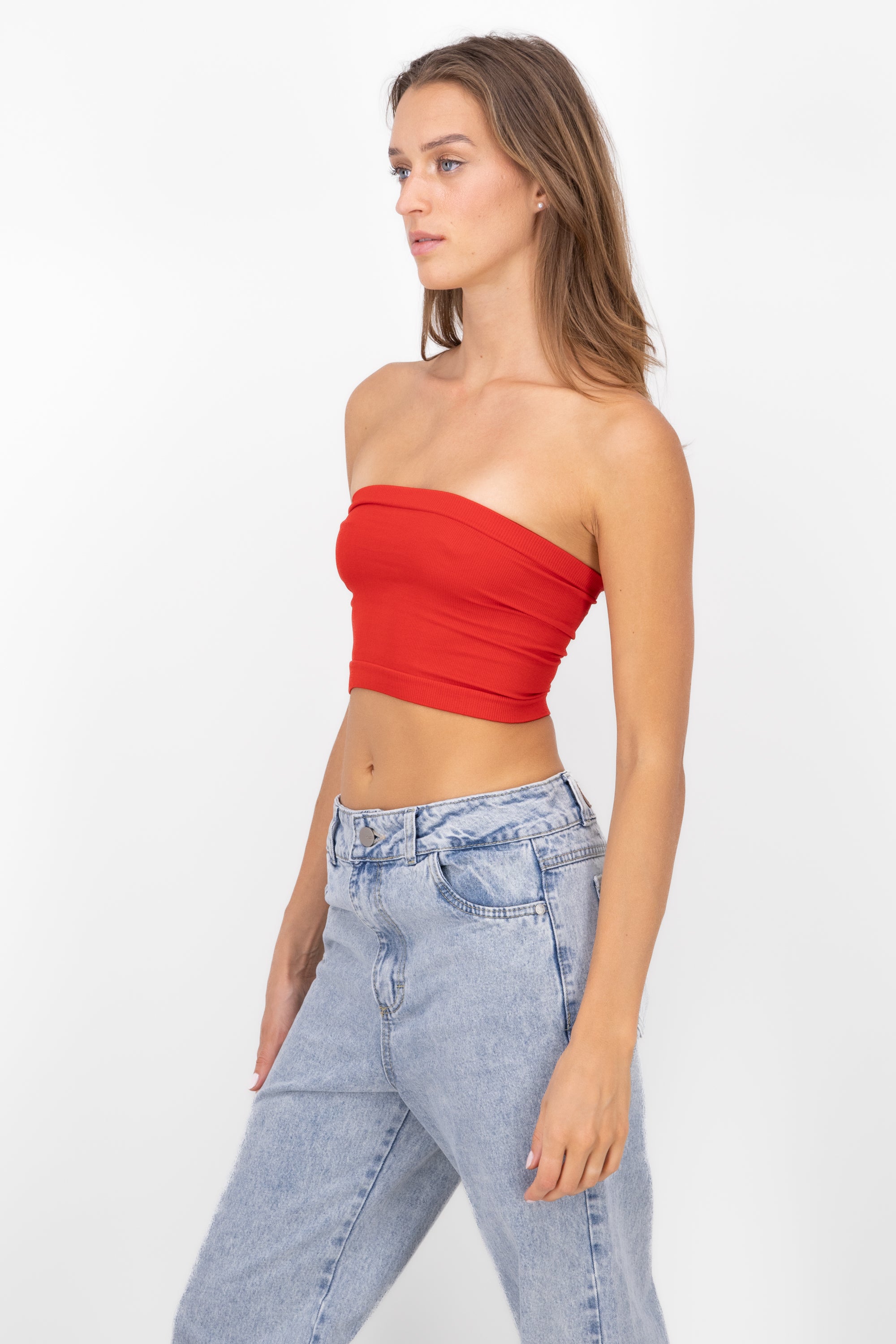 Top Tubo Strapless Rib ROJO