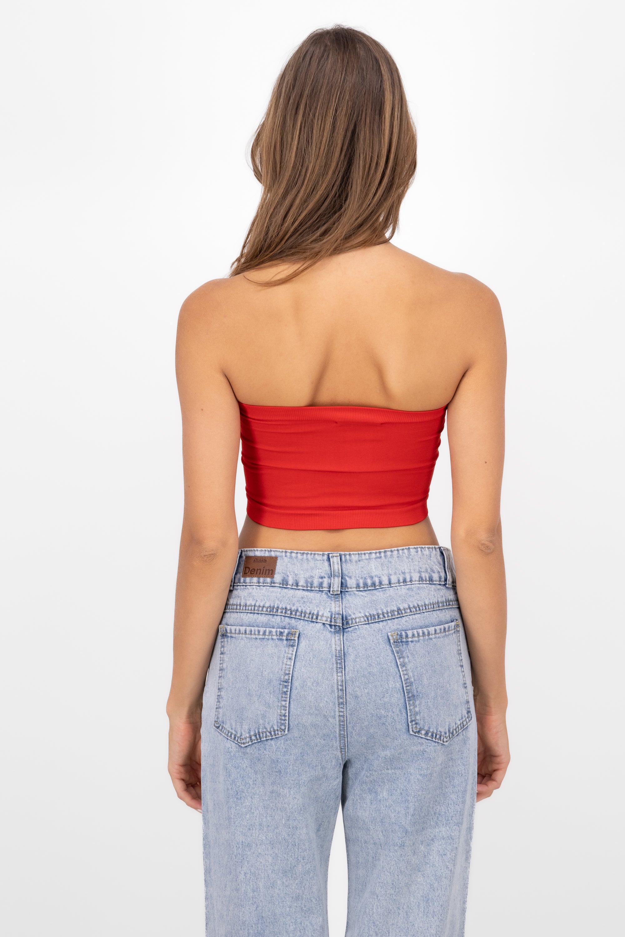 Top Tubo Strapless Rib ROJO