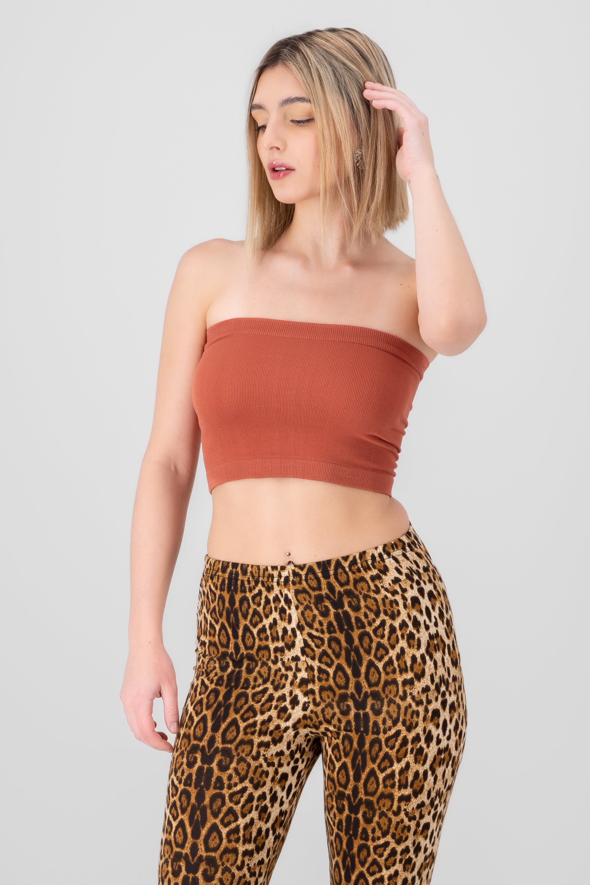 Top Tubo Strapless Rib LADRILLO