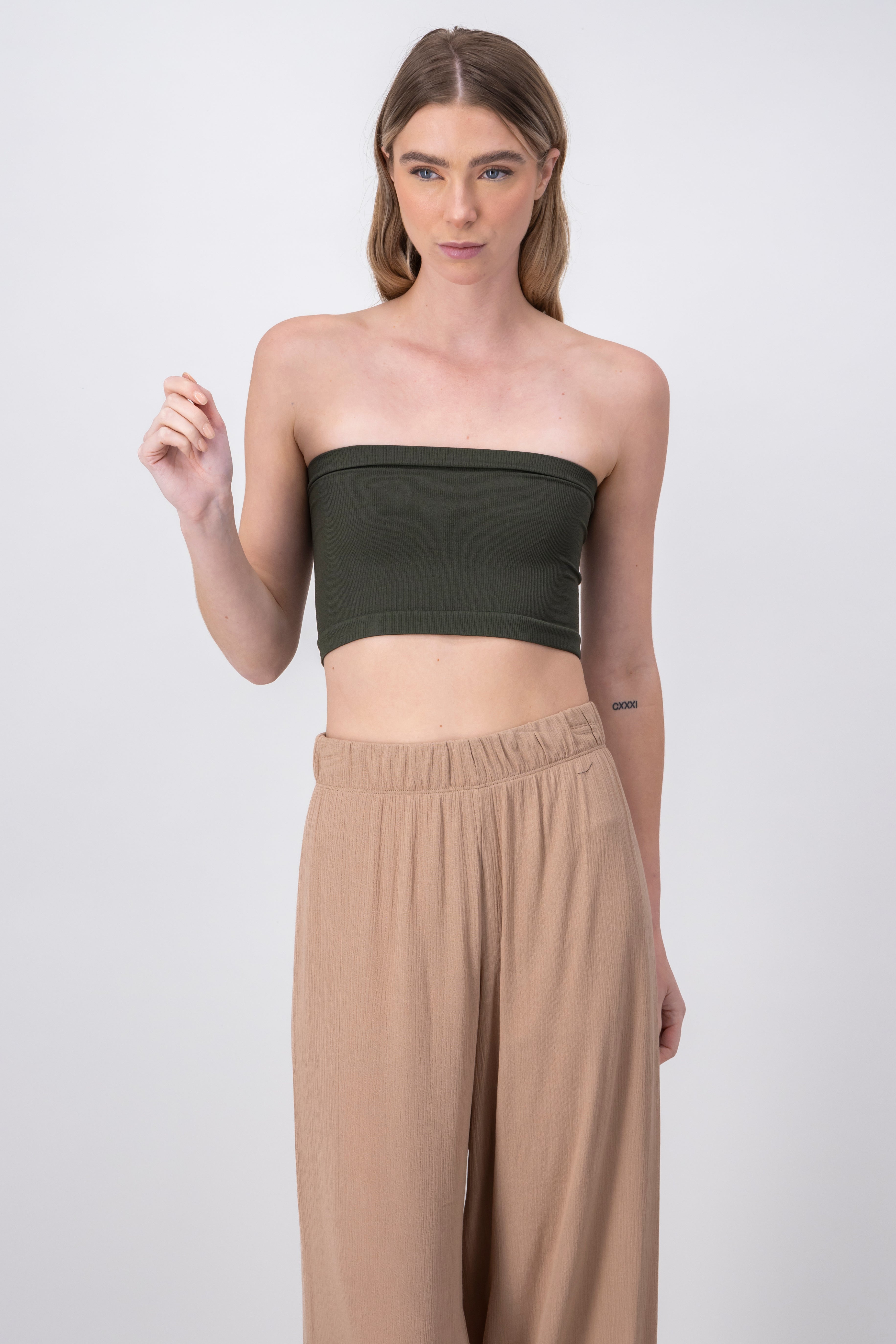 Top Tubo Strapless Rib OLIVO