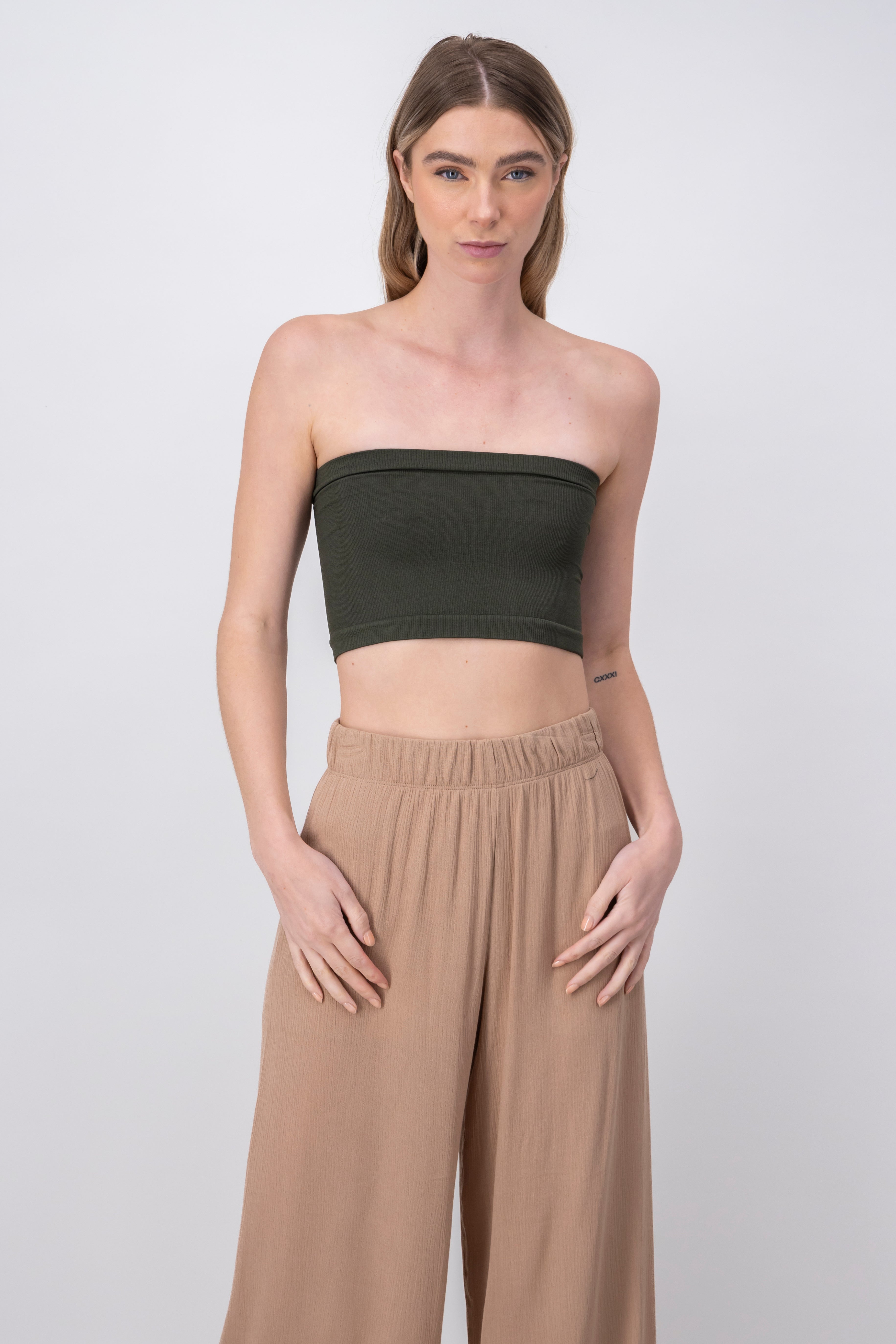 Top Tubo Strapless Rib OLIVO