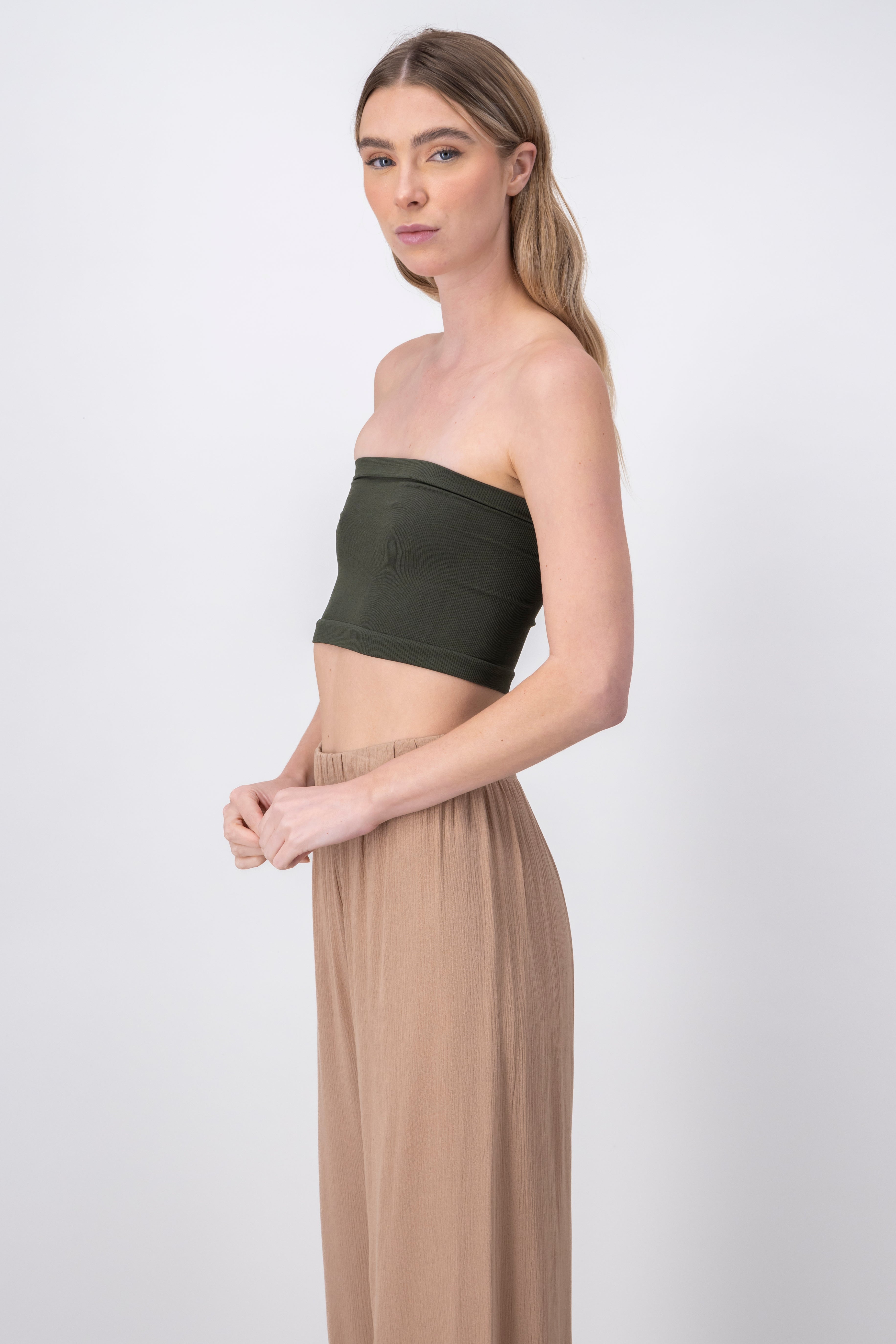 Top Tubo Strapless Rib OLIVO