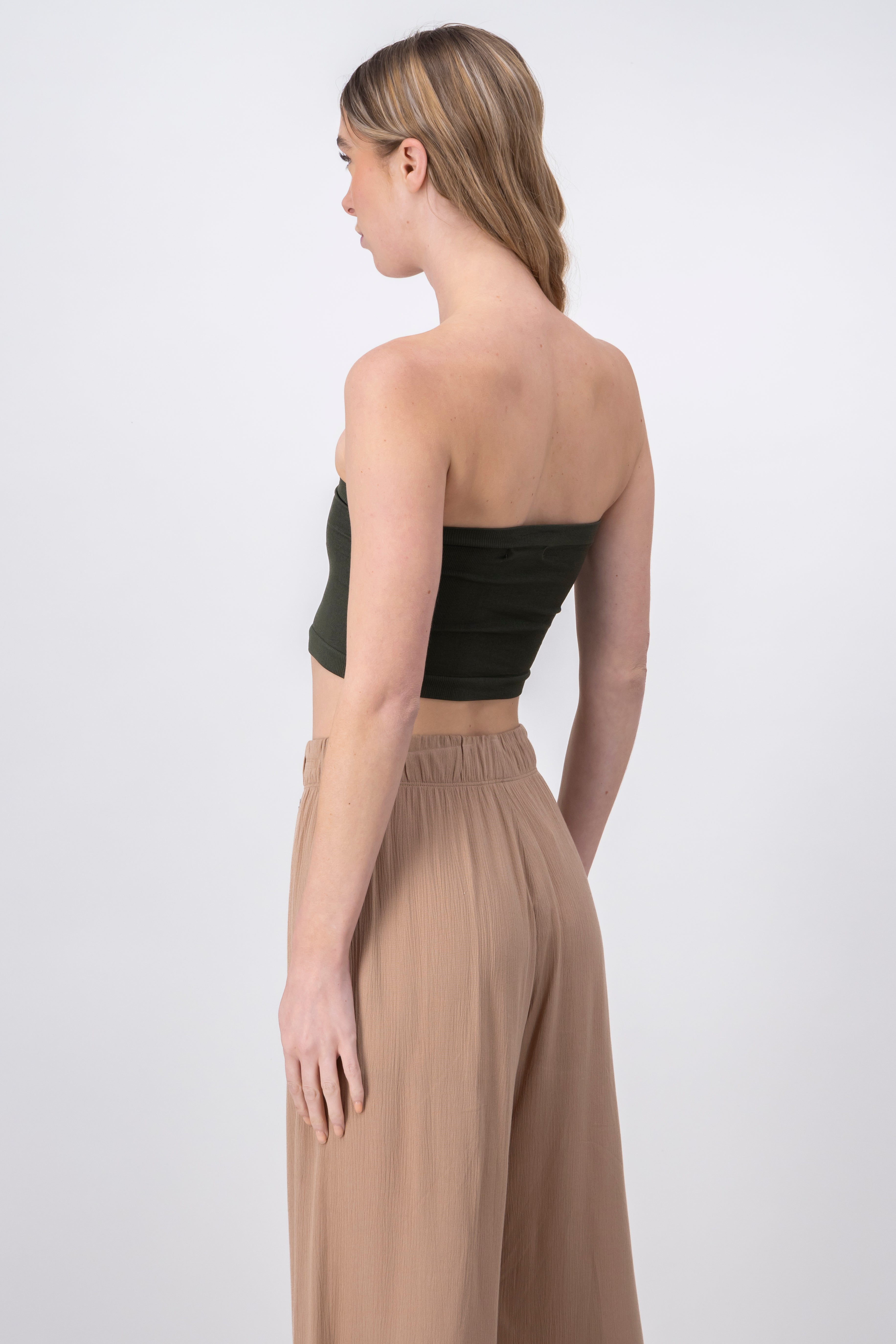 Top Tubo Strapless Rib OLIVO