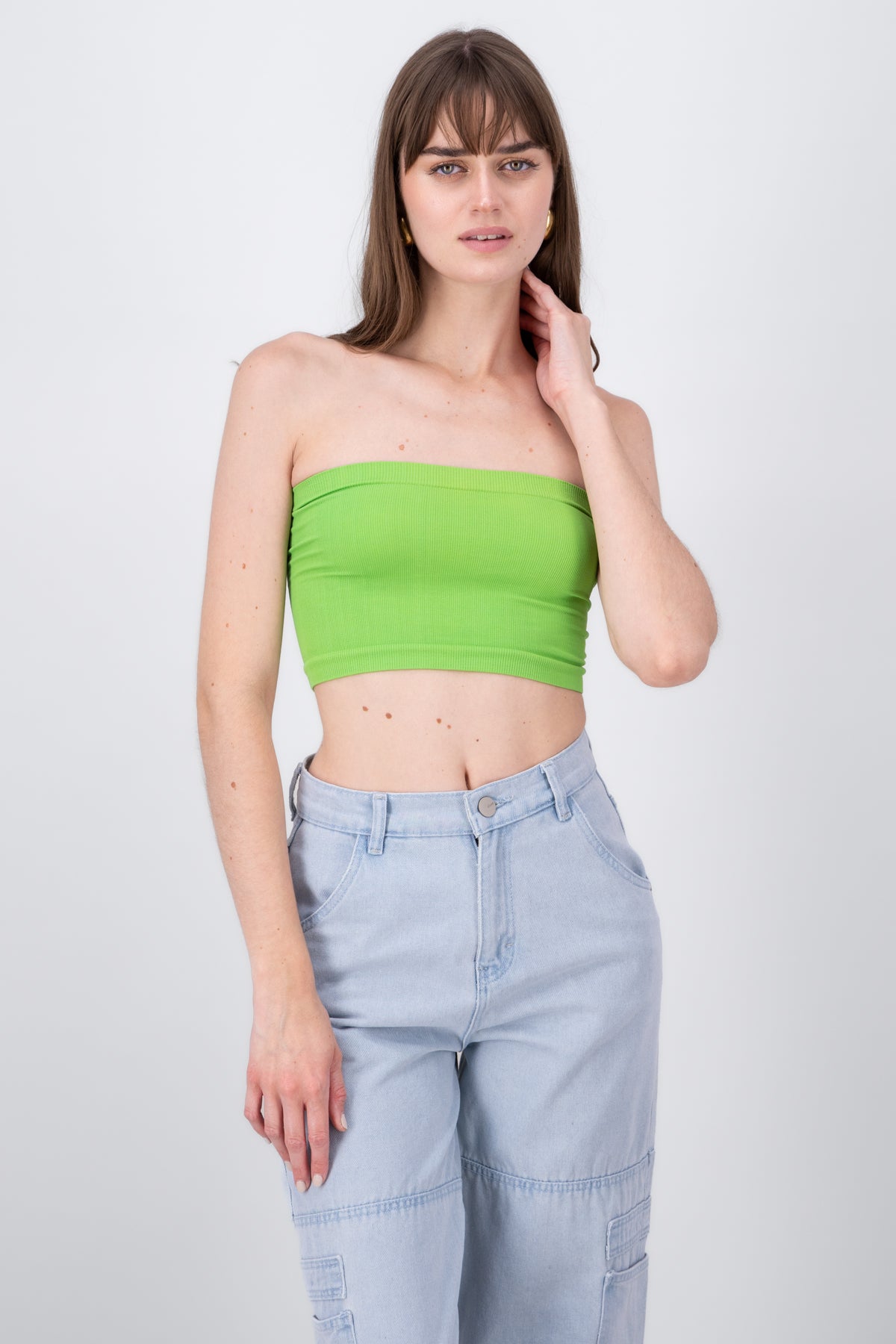 Top Tubo Strapless Rib VERDE BRILLANTE