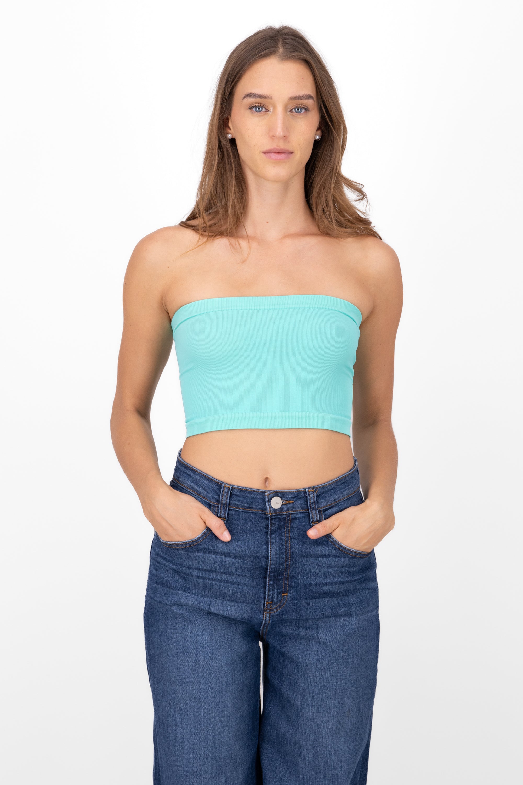 Top Tubo Strapless Rib TURQUESA BRILLANTE