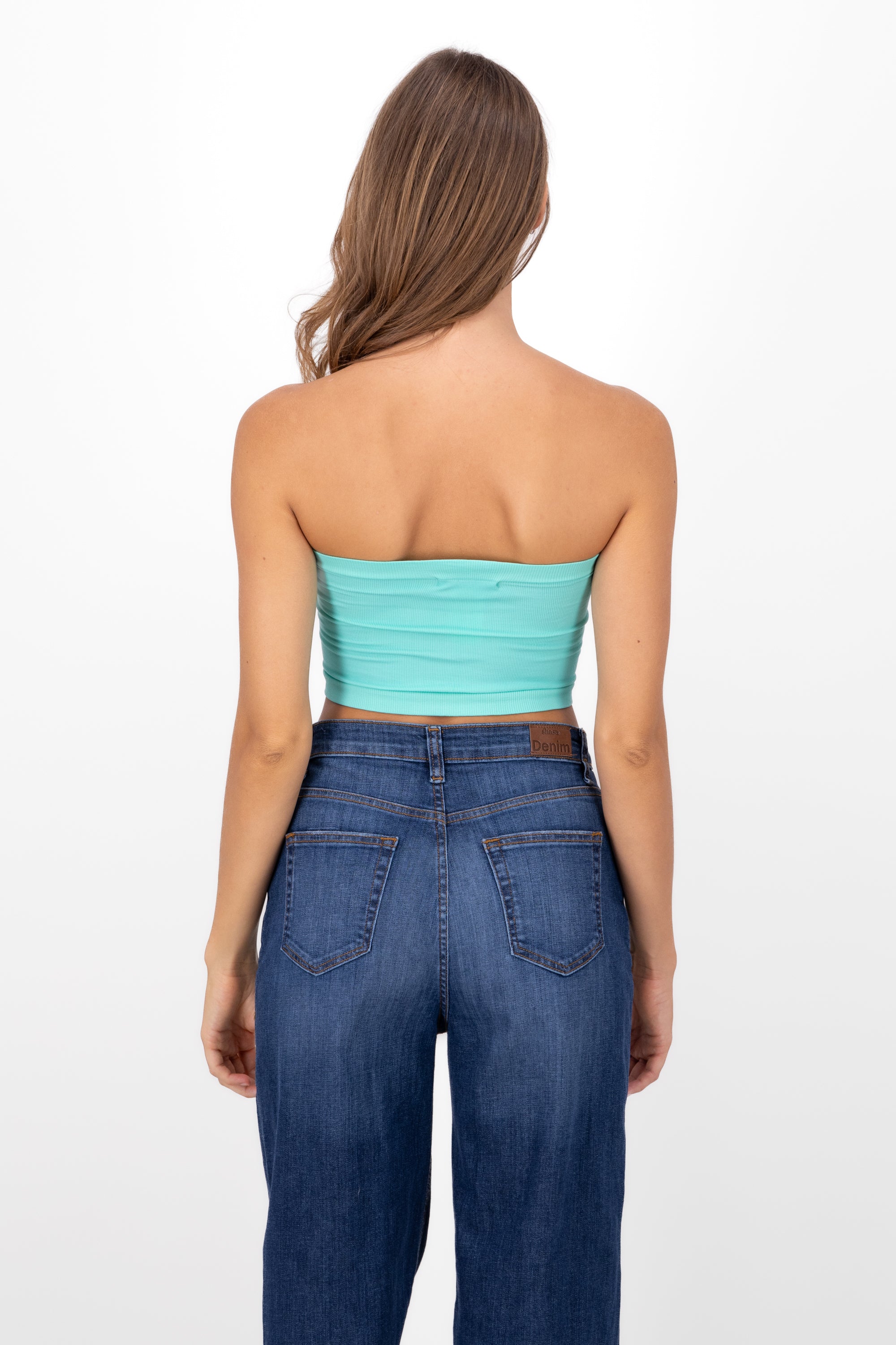 Top Tubo Strapless Rib TURQUESA BRILLANTE