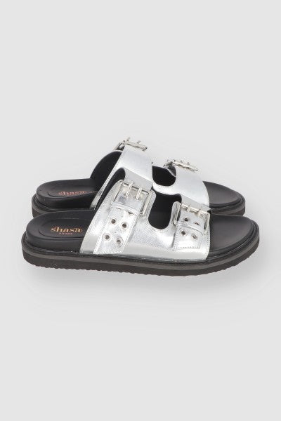 Metal Sandal two buckles SILVER