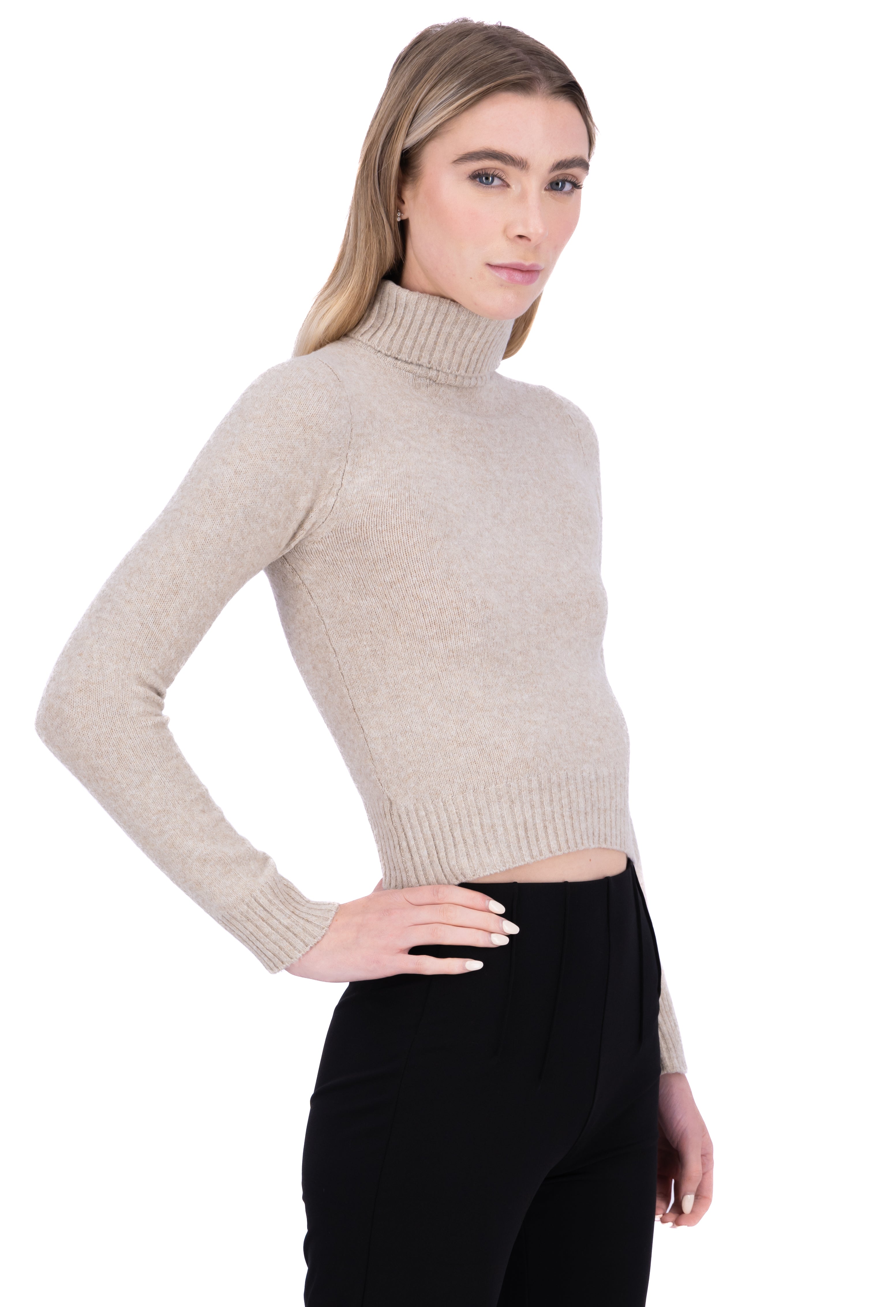 Suéter crop cuello tortuga TAUPE