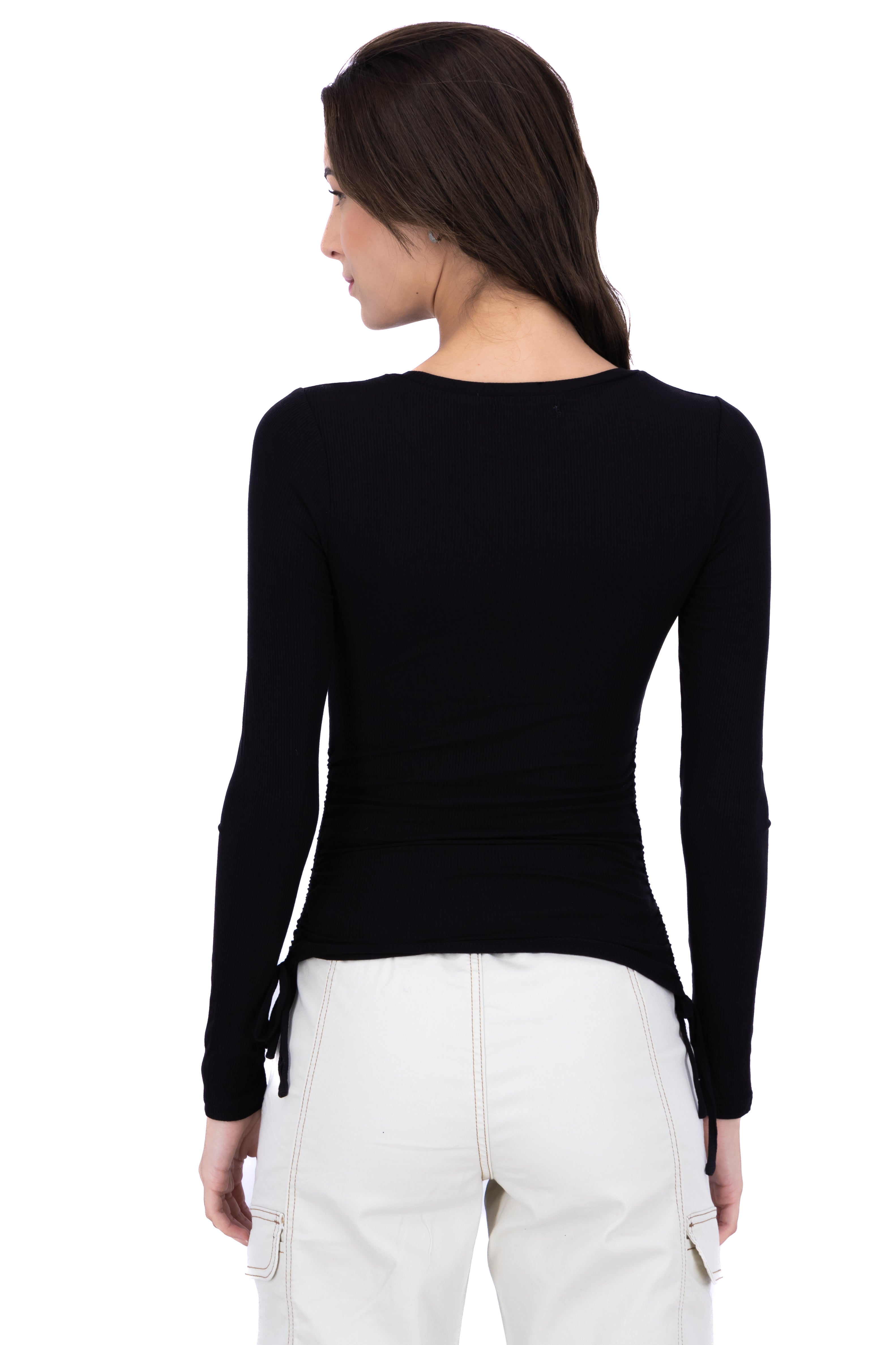 Long sleeve blouse pleated BLACK