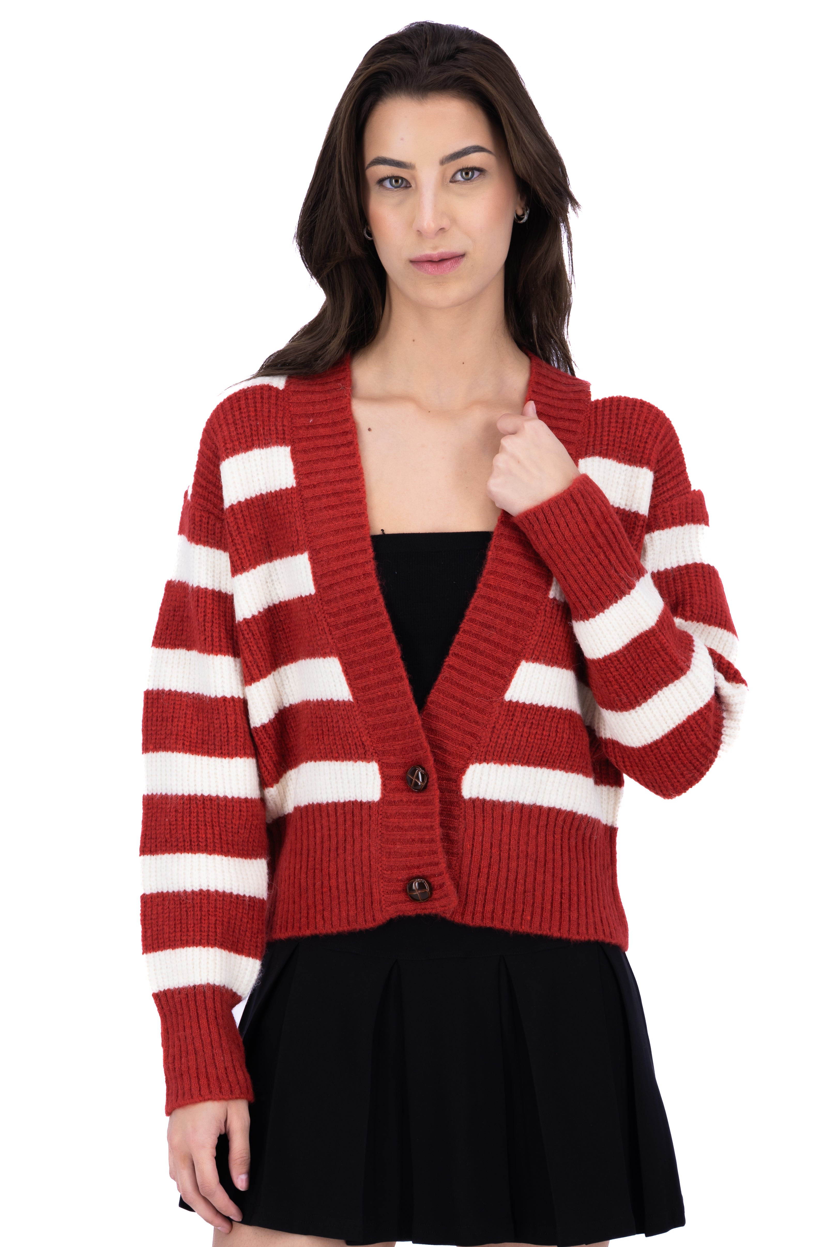 Bicolor lines cardigan Combo red