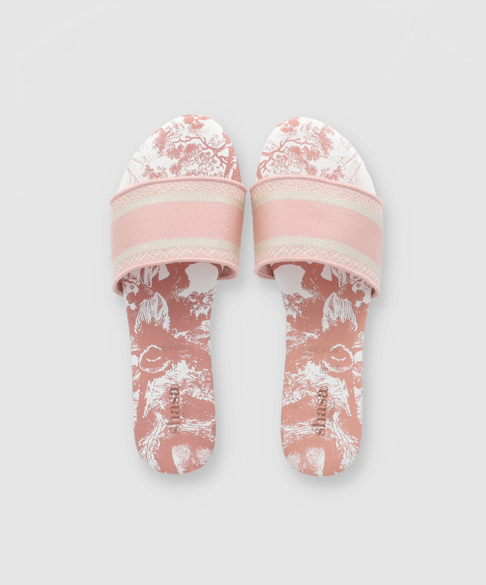 Sandalia Plana Estampada Franja Textil BLUSH