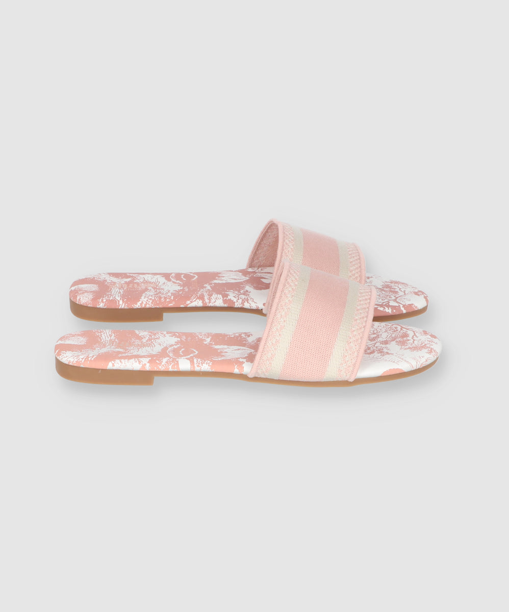 Sandalia Plana Estampada Franja Textil BLUSH