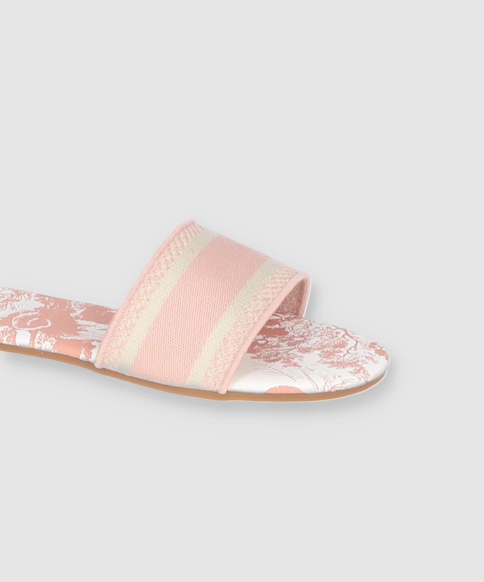 Sandalia Plana Estampada Franja Textil BLUSH