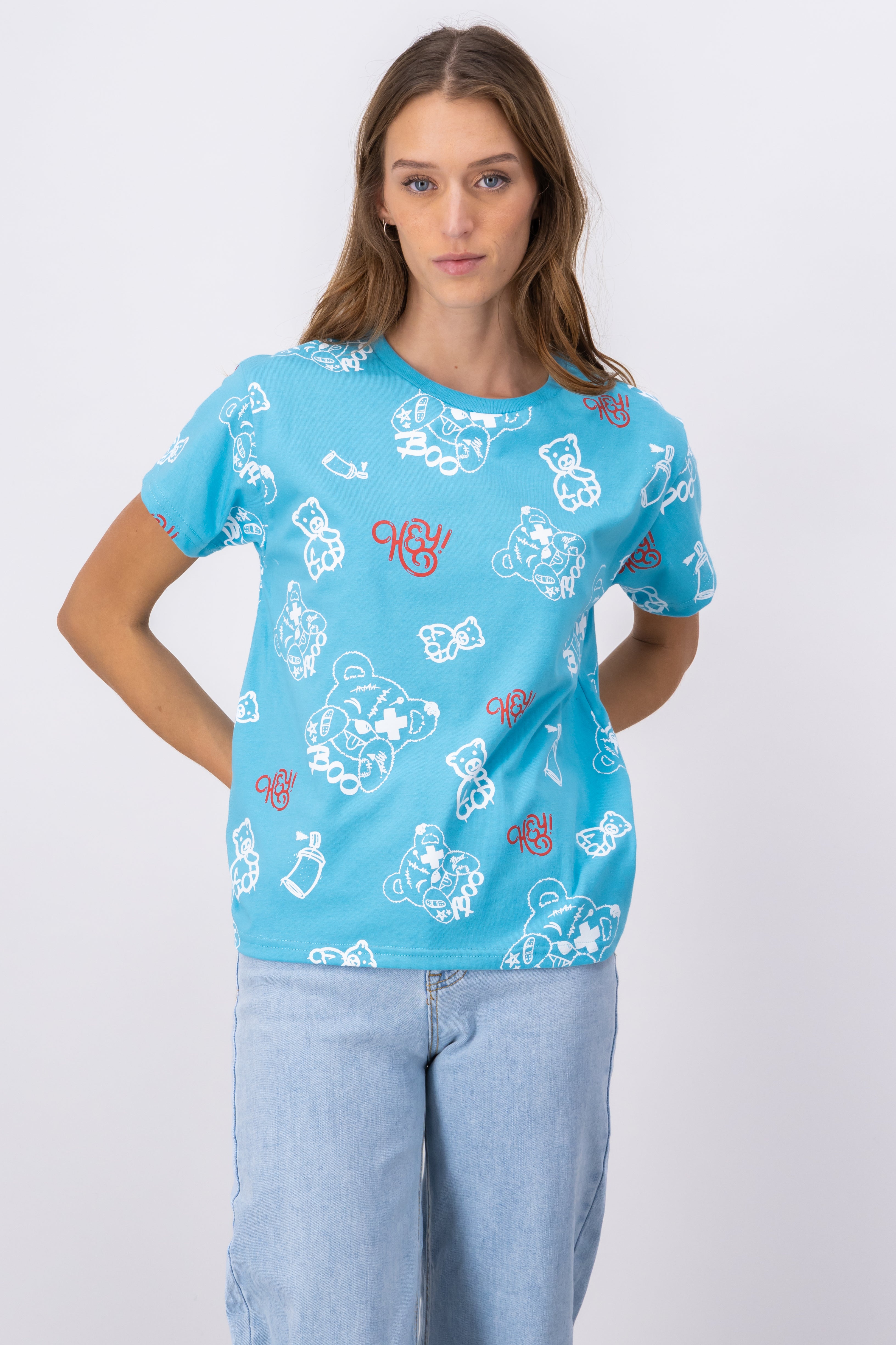 Short manga shirt graffiti bear BLUE