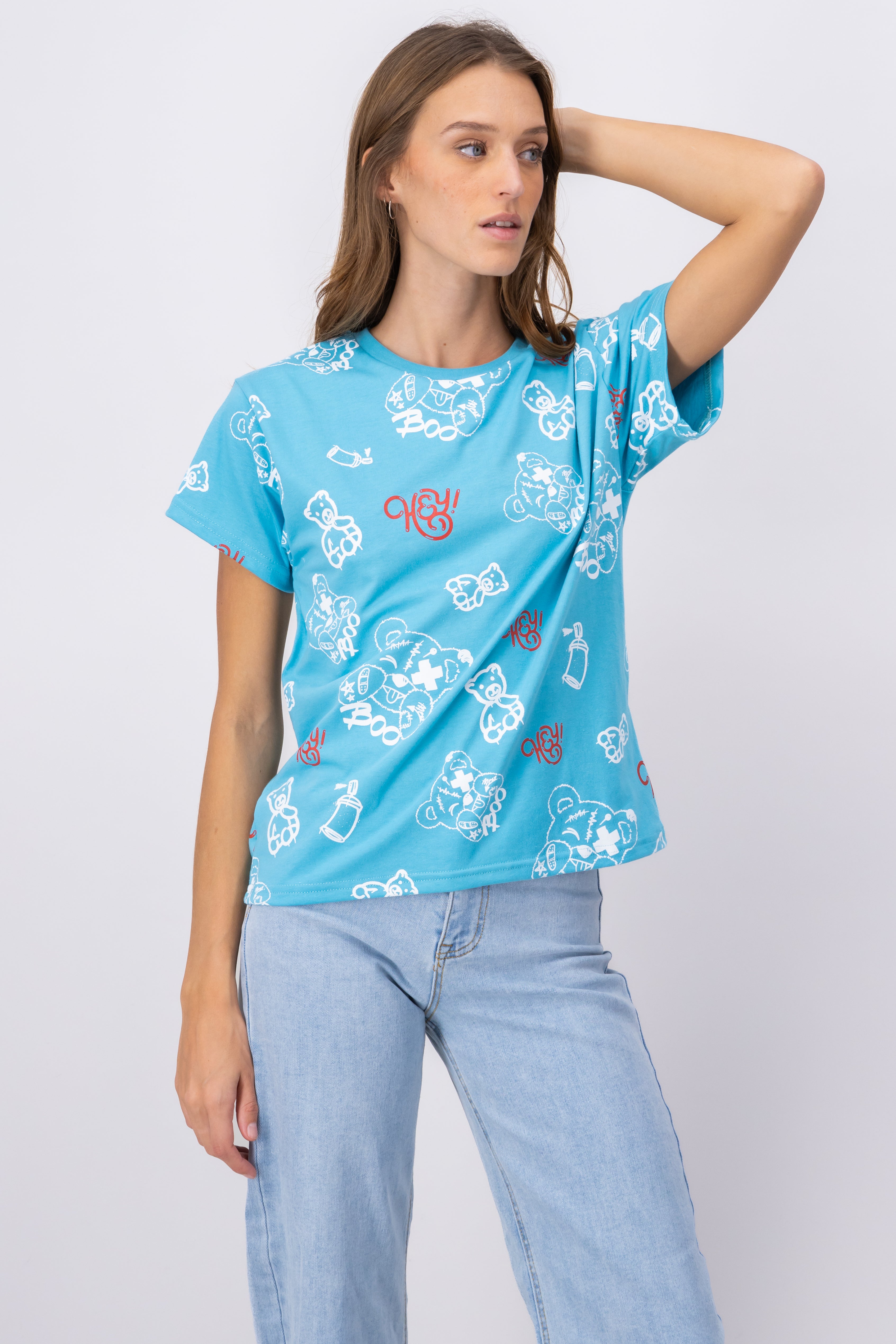 Short manga shirt graffiti bear BLUE