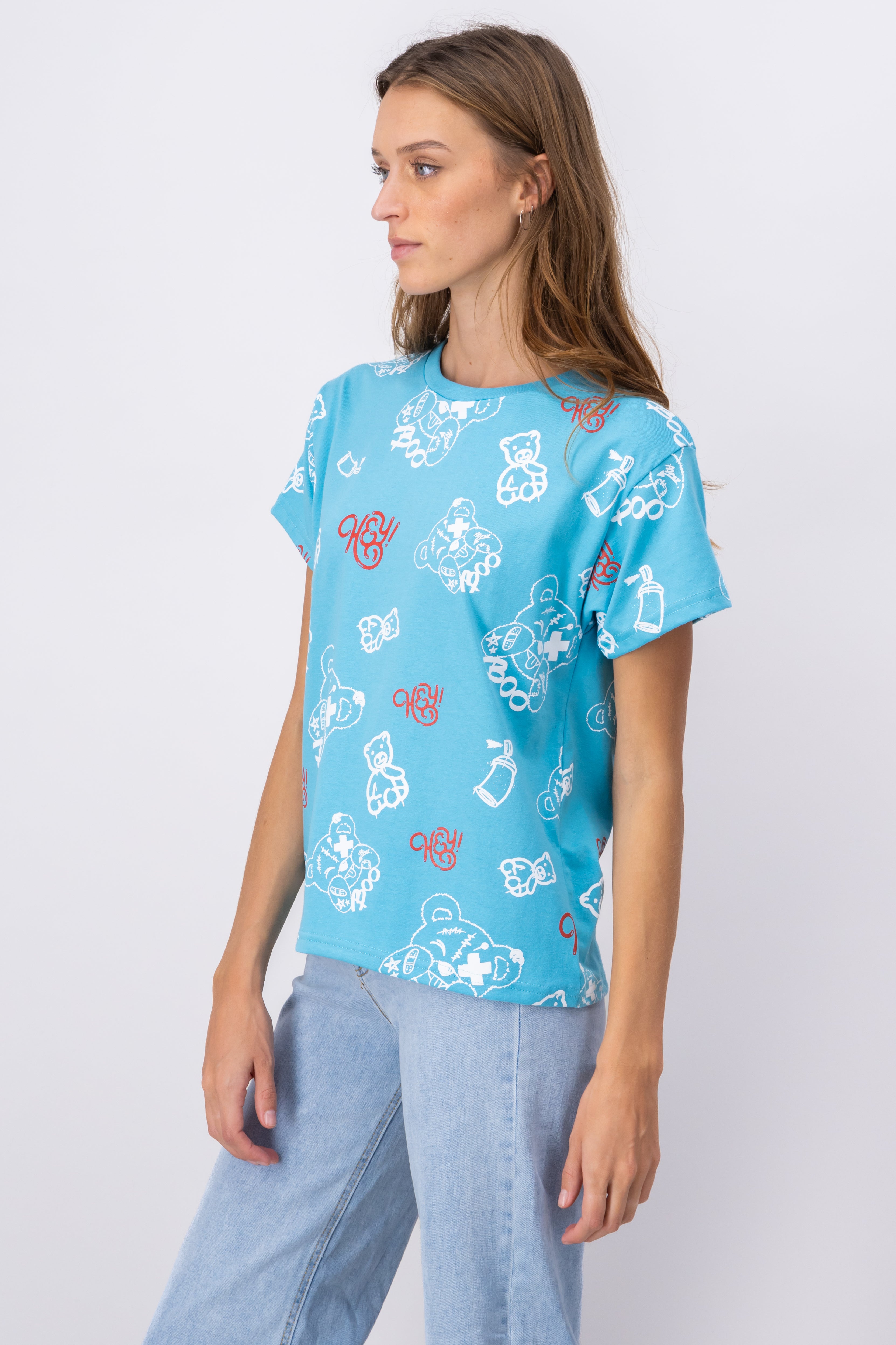 Short manga shirt graffiti bear BLUE