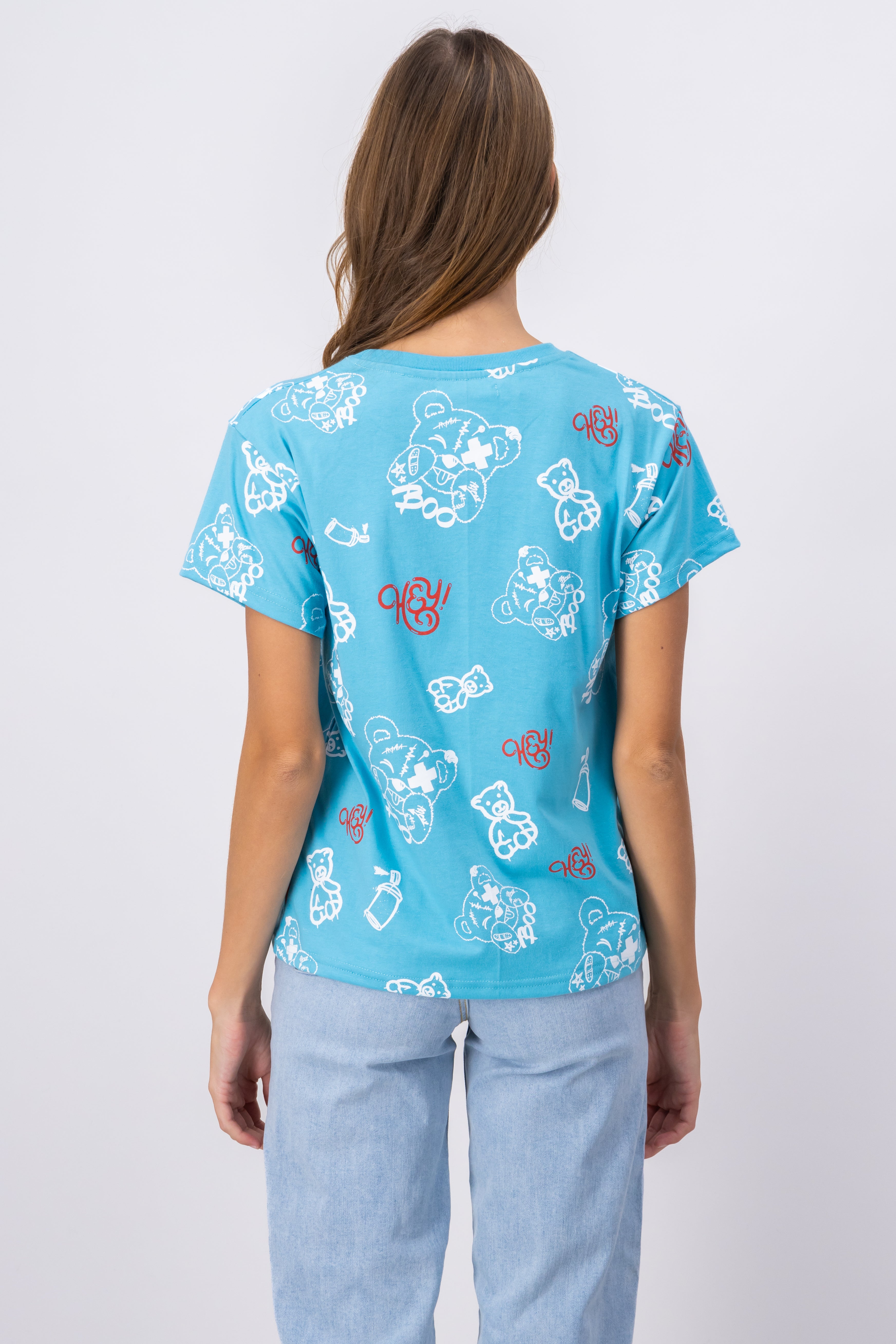 Short manga shirt graffiti bear BLUE