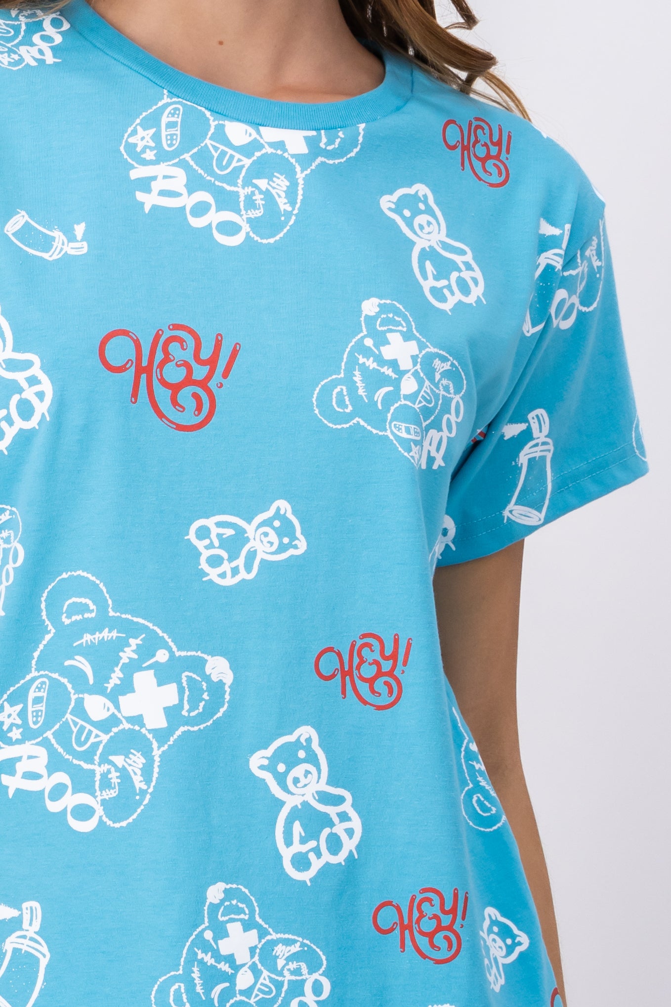 Short manga shirt graffiti bear BLUE