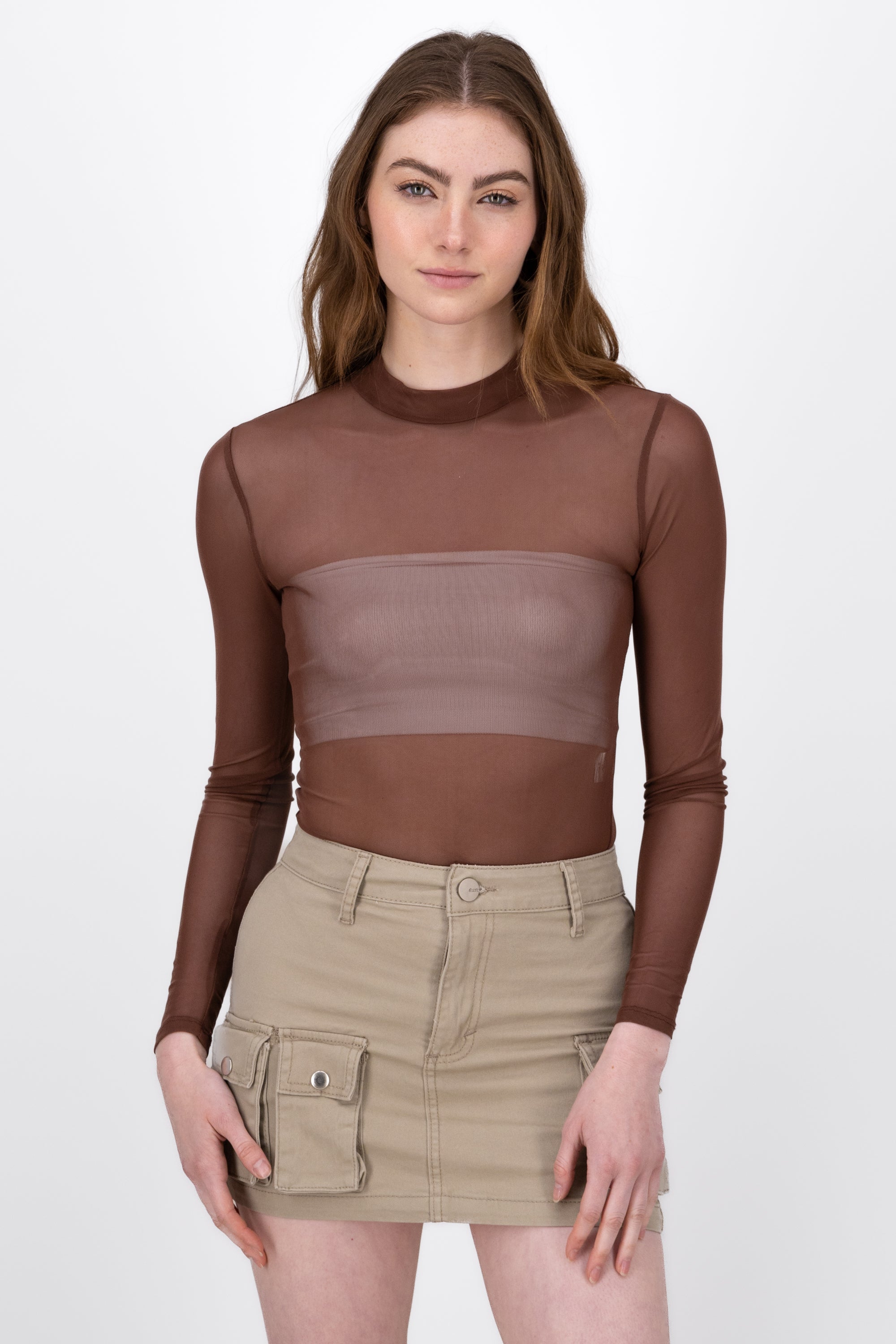 Bodysuit Mesh Cuello Alto CAFE