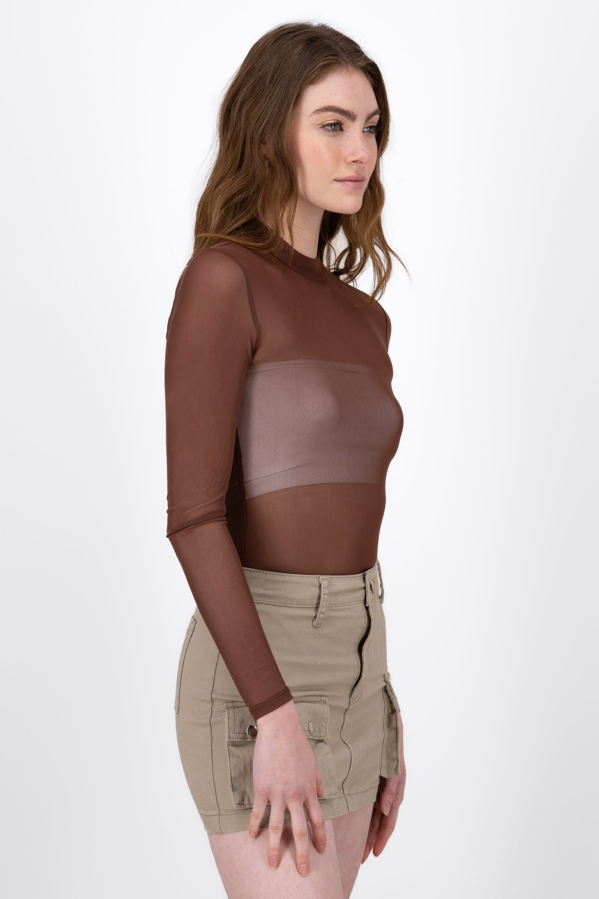 Bodysuit Mesh Cuello Alto CAFE